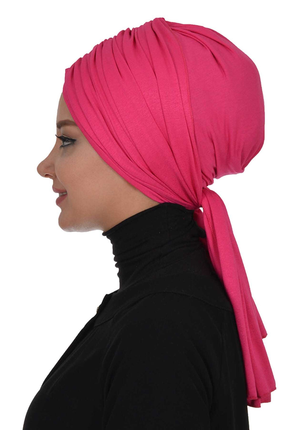 Smocked Shirred Instant Turban for Women, Cotton Lightweight Head Wrap with a Beautiful Design, Stylish Chemo Headwear Turban for Women,B-1 Fuchsia