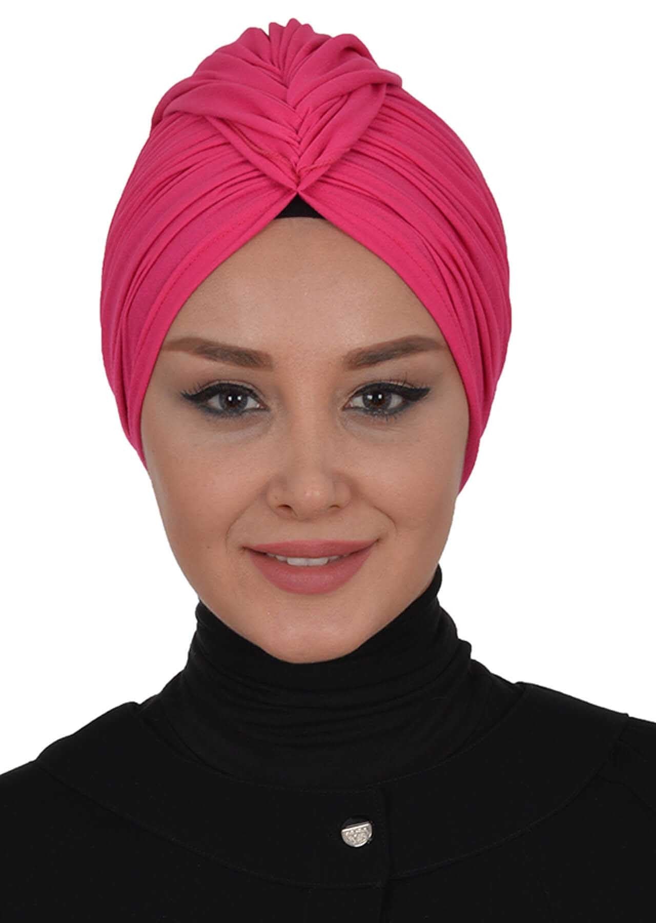 Smocked Shirred Instant Turban for Women, Cotton Lightweight Head Wrap with a Beautiful Design, Stylish Chemo Headwear Turban for Women,B-1 Fuchsia