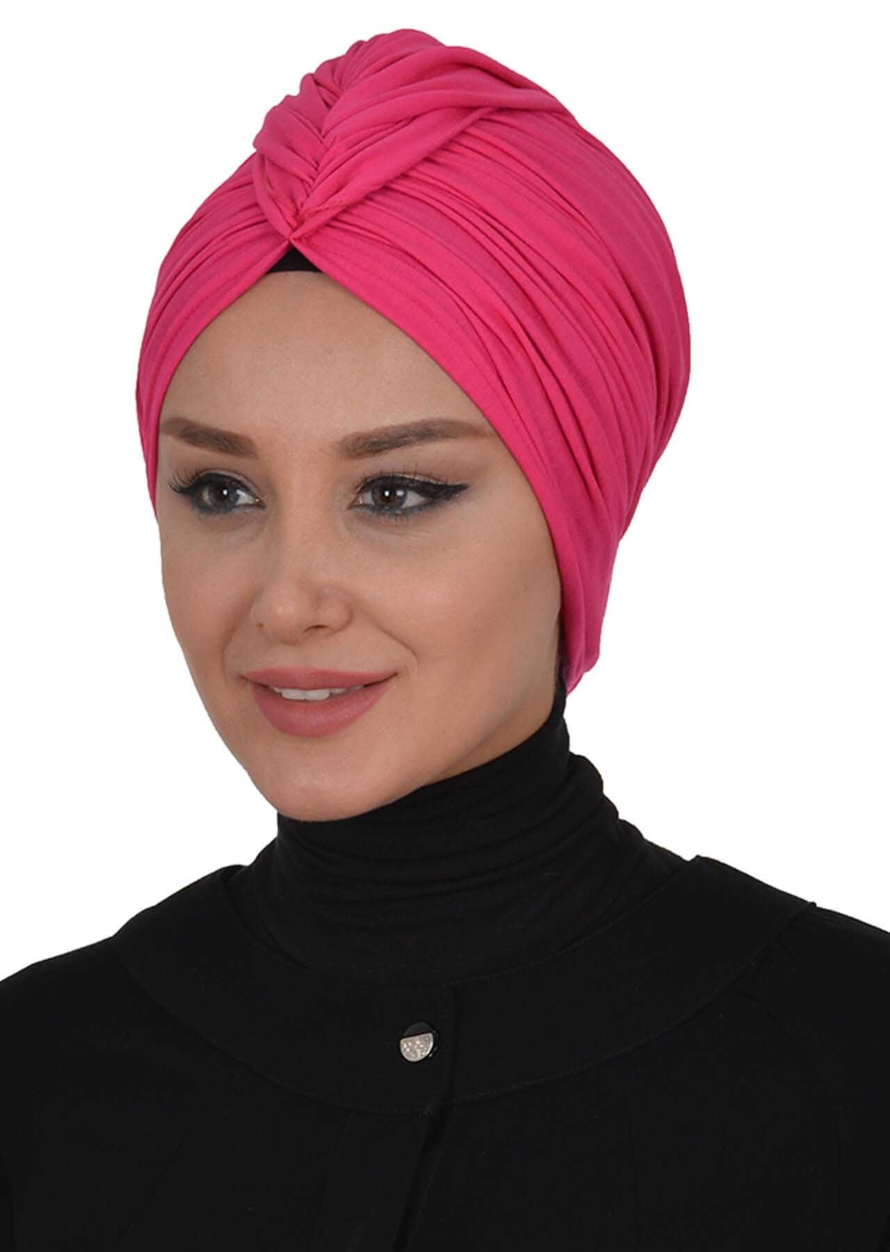 Smocked Shirred Instant Turban for Women, Cotton Lightweight Head Wrap with a Beautiful Design, Stylish Chemo Headwear Turban for Women,B-1 Fuchsia