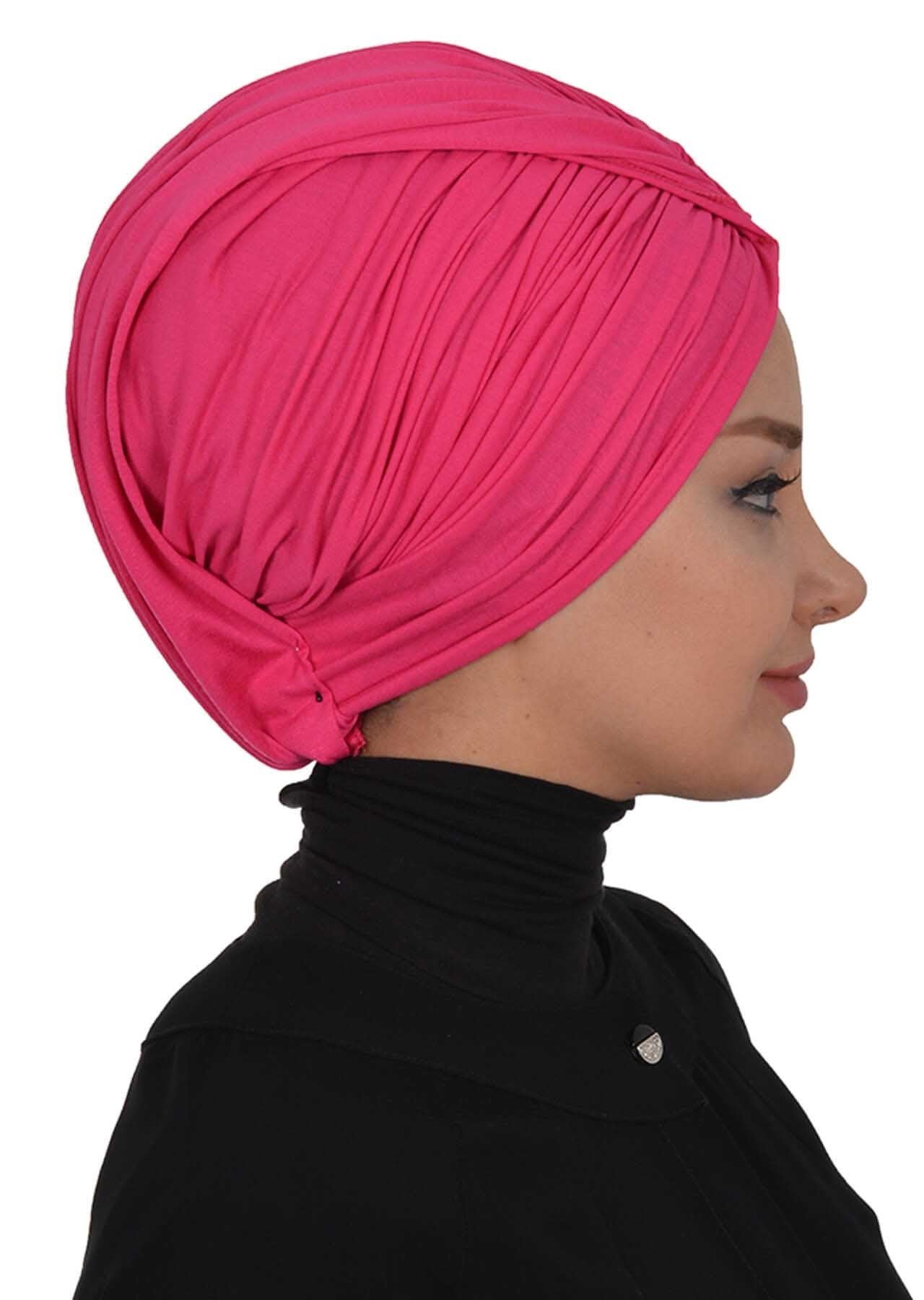 Smocked Shirred Instant Turban for Women, Cotton Lightweight Head Wrap with a Beautiful Design, Stylish Chemo Headwear Turban for Women,B-1 Fuchsia