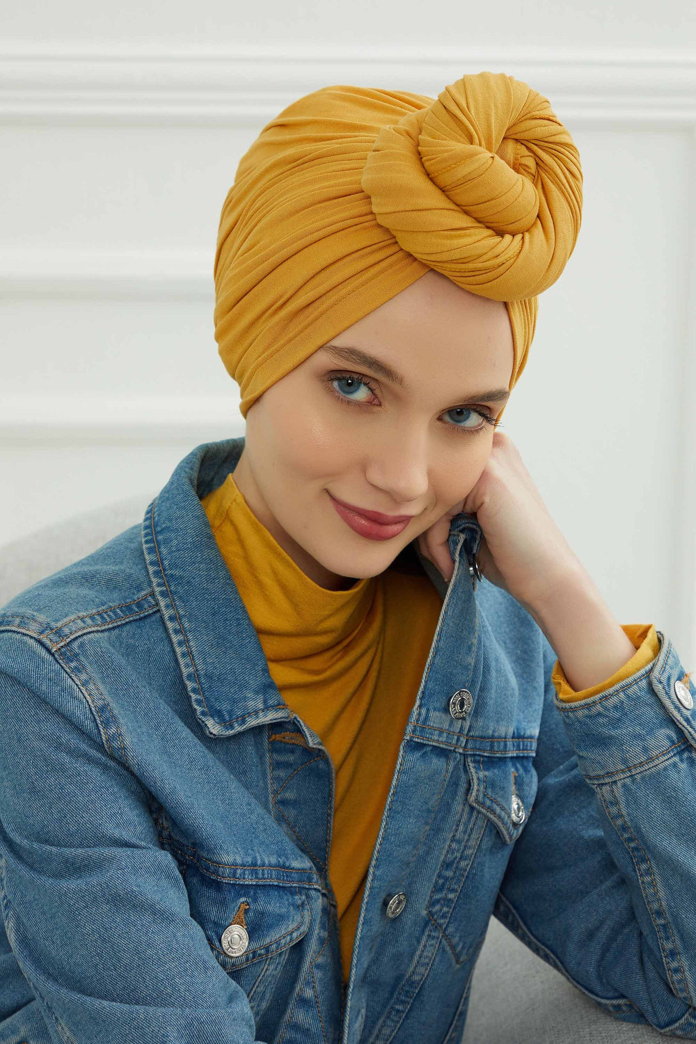 Smocked Shirred Instant Turban for Women, Cotton Lightweight Head Wrap with a Beautiful Design, Stylish Chemo Headwear Turban for Women,B-1 Mustard Yellow