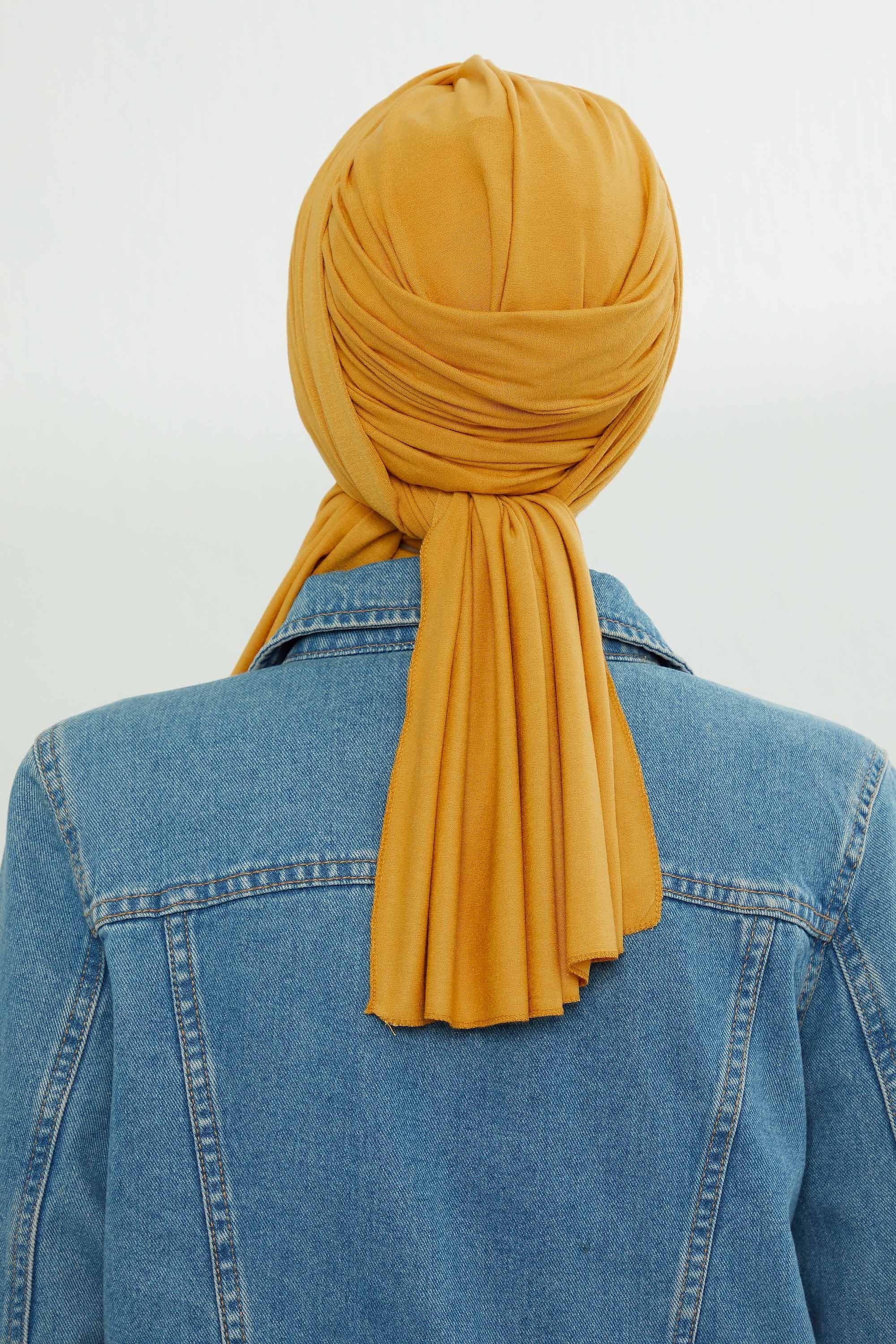 Smocked Shirred Instant Turban for Women, Cotton Lightweight Head Wrap with a Beautiful Design, Stylish Chemo Headwear Turban for Women,B-1 Mustard Yellow