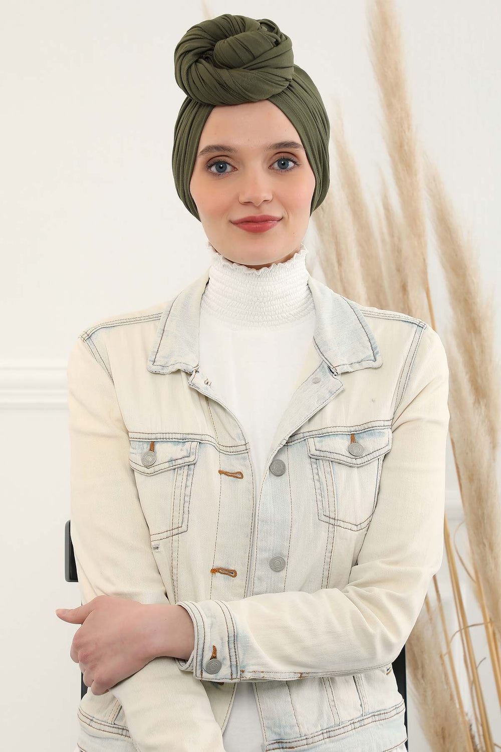 Smocked Shirred Instant Turban for Women, Cotton Lightweight Head Wrap with a Beautiful Design, Stylish Chemo Headwear Turban for Women,B-1 Army Green