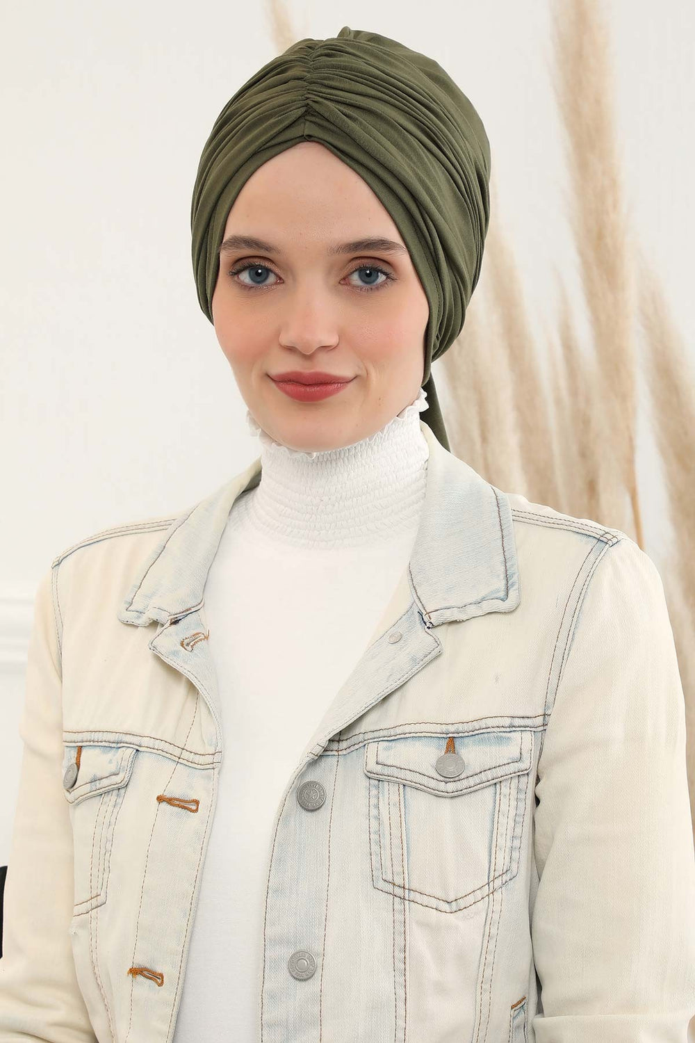 Smocked Shirred Instant Turban for Women, Cotton Lightweight Head Wrap with a Beautiful Design, Stylish Chemo Headwear Turban for Women,B-1 Army Green
