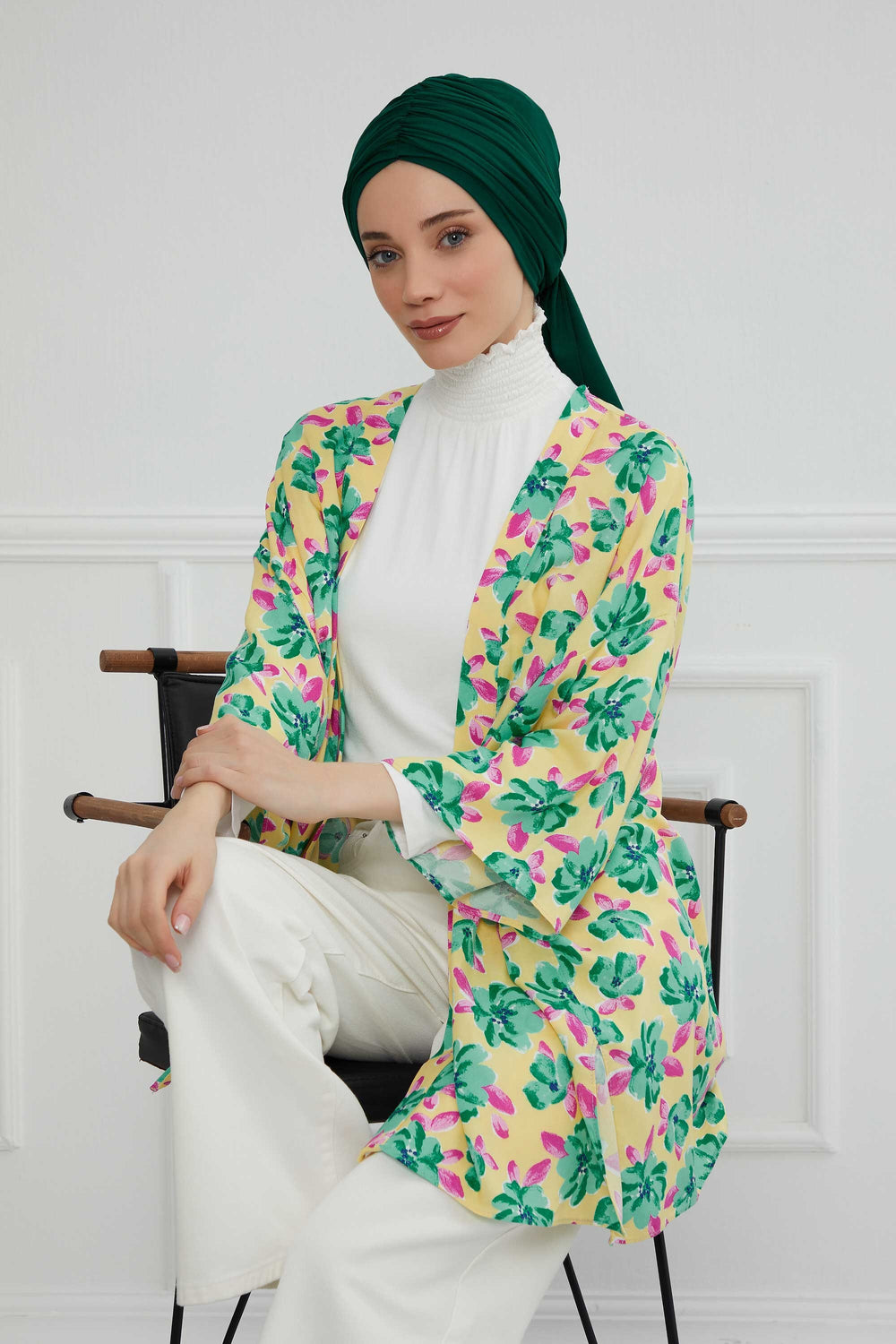 Smocked Shirred Instant Turban for Women, Cotton Lightweight Head Wrap with a Beautiful Design, Stylish Chemo Headwear Turban for Women,B-1 Green