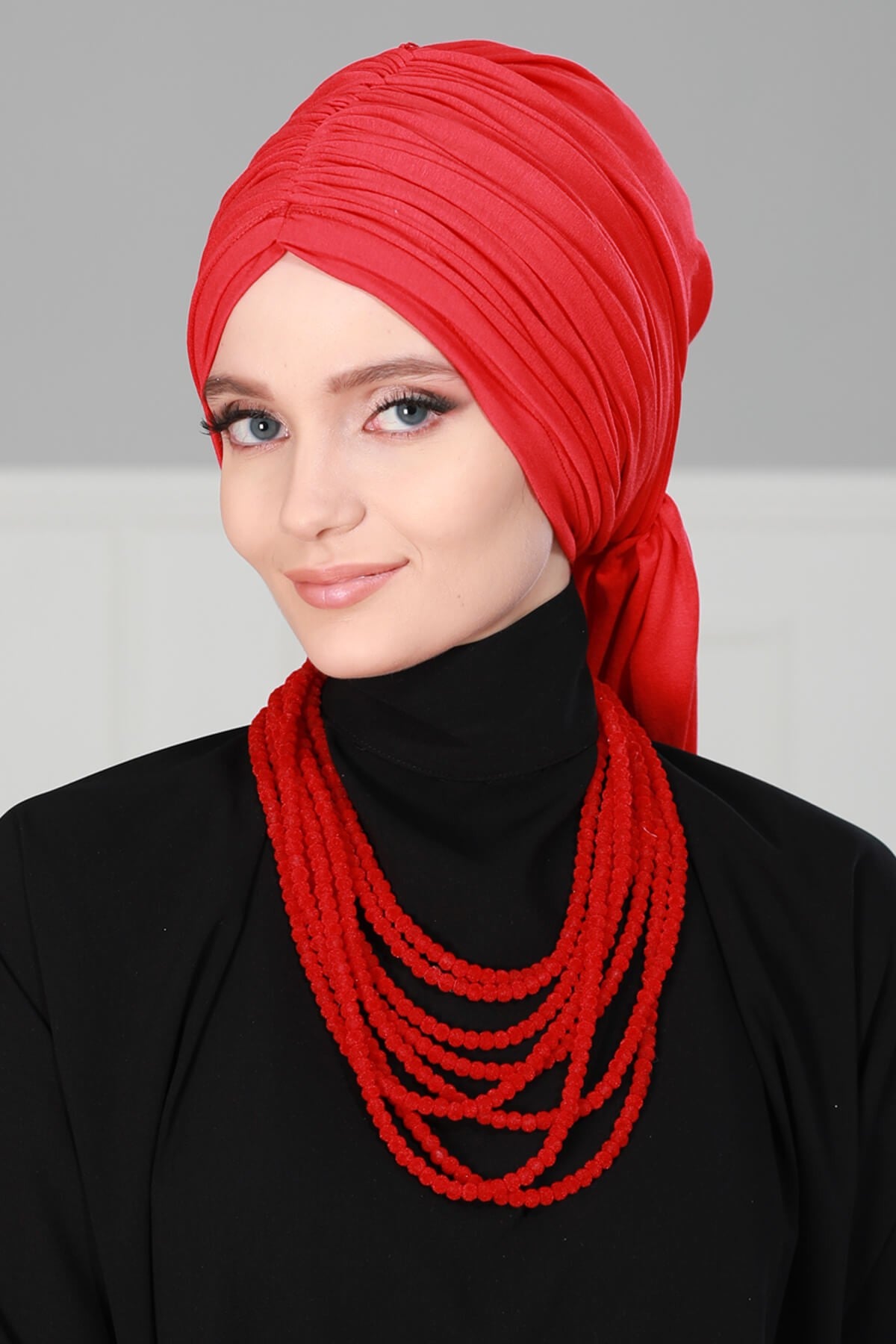 Smocked Shirred Instant Turban for Women, Cotton Lightweight Head Wrap with a Beautiful Design, Stylish Chemo Headwear Turban for Women,B-1 Red