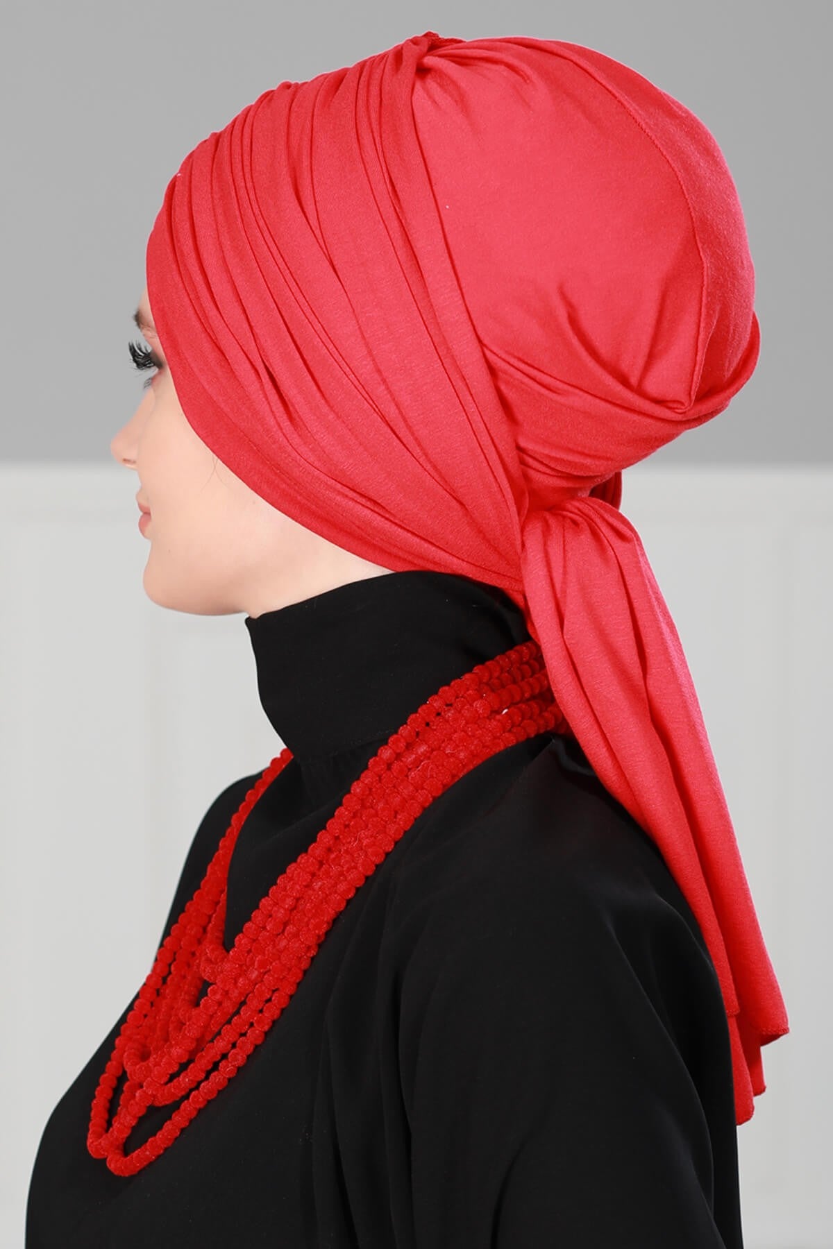Smocked Shirred Instant Turban for Women, Cotton Lightweight Head Wrap with a Beautiful Design, Stylish Chemo Headwear Turban for Women,B-1 Red