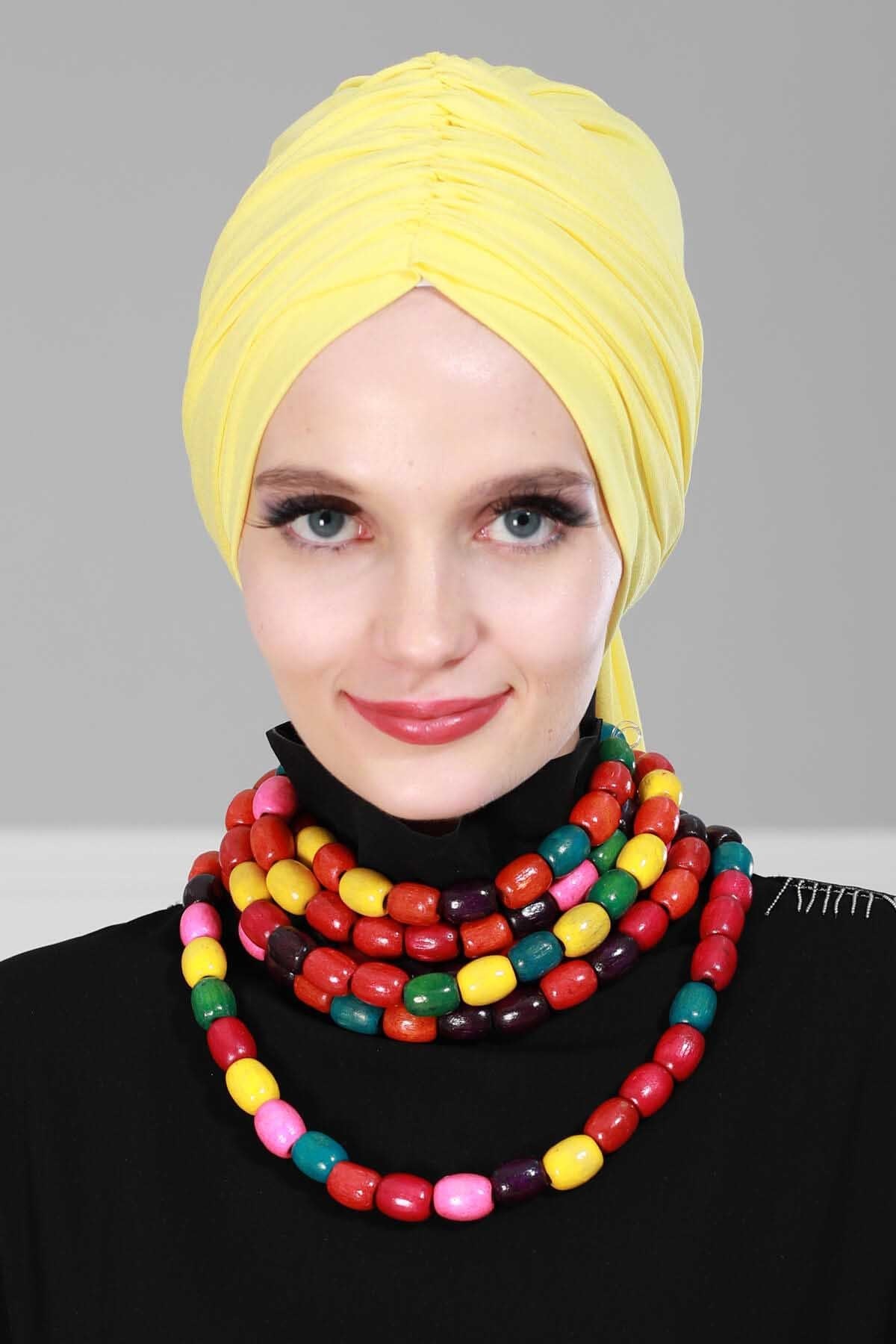 Smocked Shirred Instant Turban for Women, Cotton Lightweight Head Wrap with a Beautiful Design, Stylish Chemo Headwear Turban for Women,B-1 Yellow