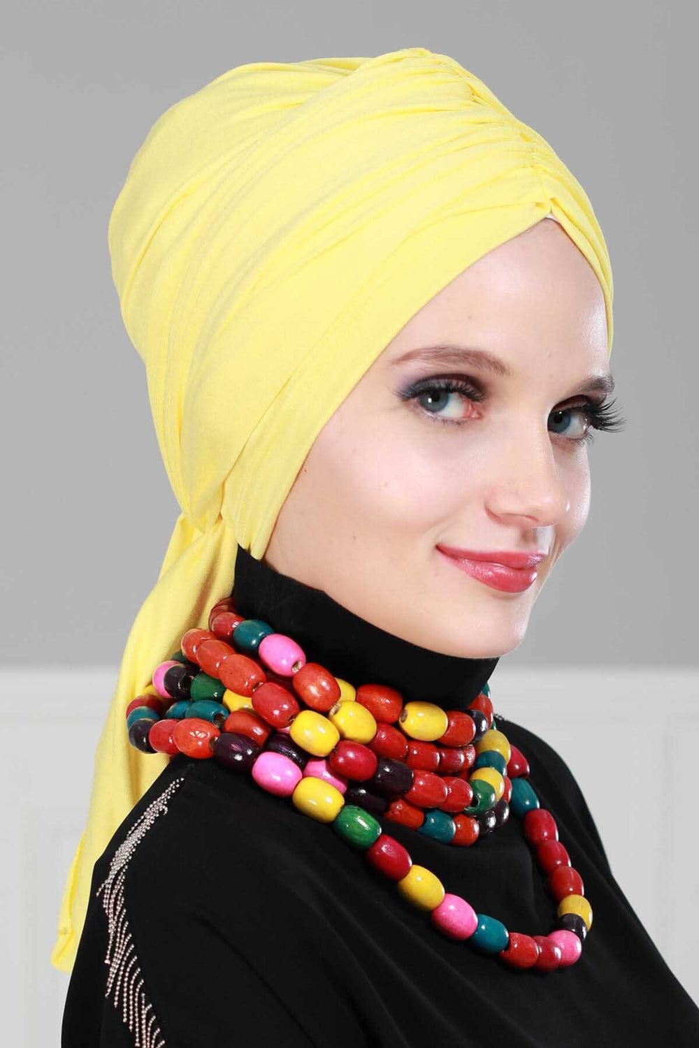 Smocked Shirred Instant Turban for Women, Cotton Lightweight Head Wrap with a Beautiful Design, Stylish Chemo Headwear Turban for Women,B-1 Yellow