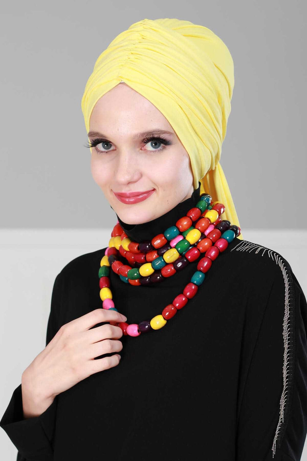 Smocked Shirred Instant Turban for Women, Cotton Lightweight Head Wrap with a Beautiful Design, Stylish Chemo Headwear Turban for Women,B-1 Yellow