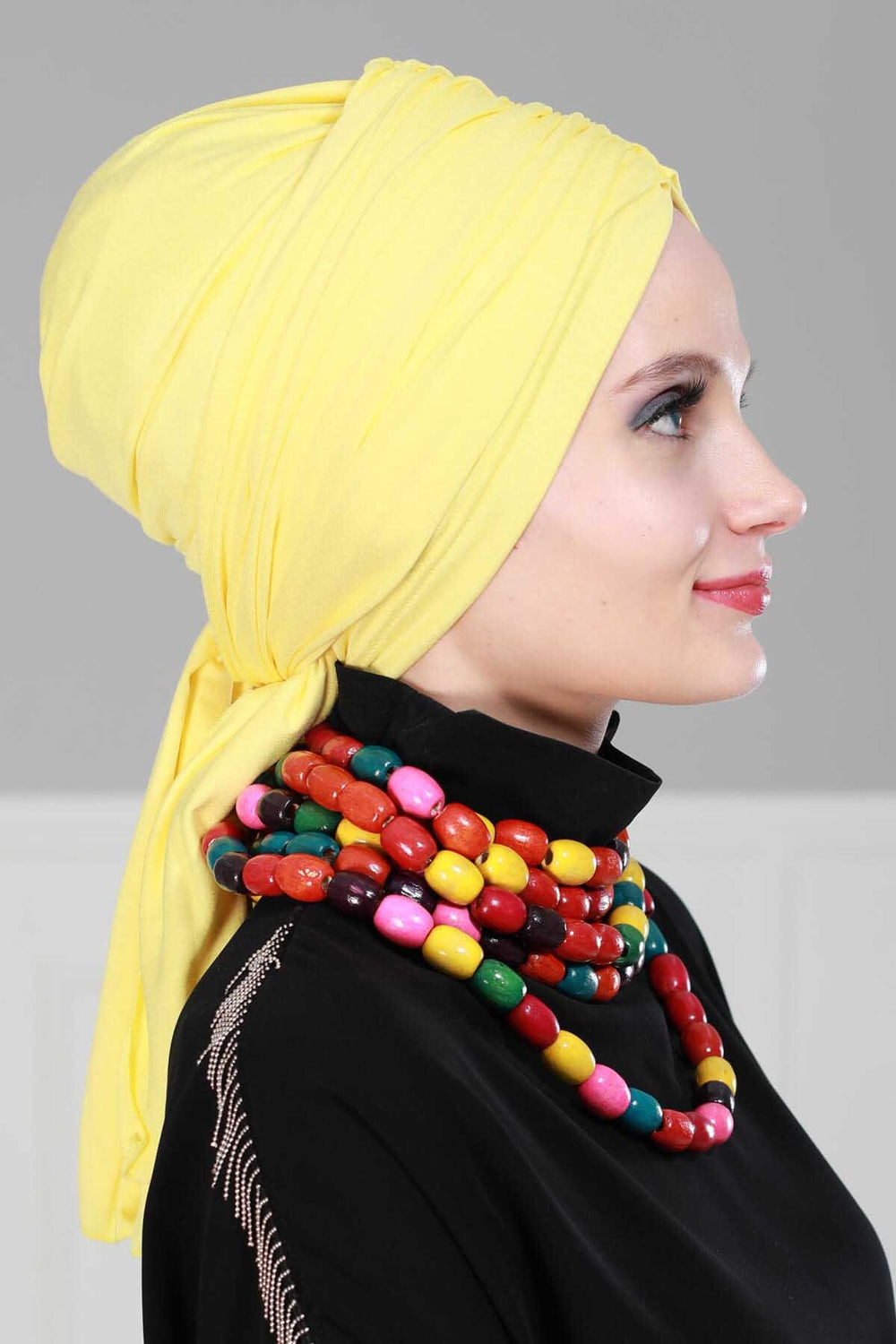 Smocked Shirred Instant Turban for Women, Cotton Lightweight Head Wrap with a Beautiful Design, Stylish Chemo Headwear Turban for Women,B-1 Yellow