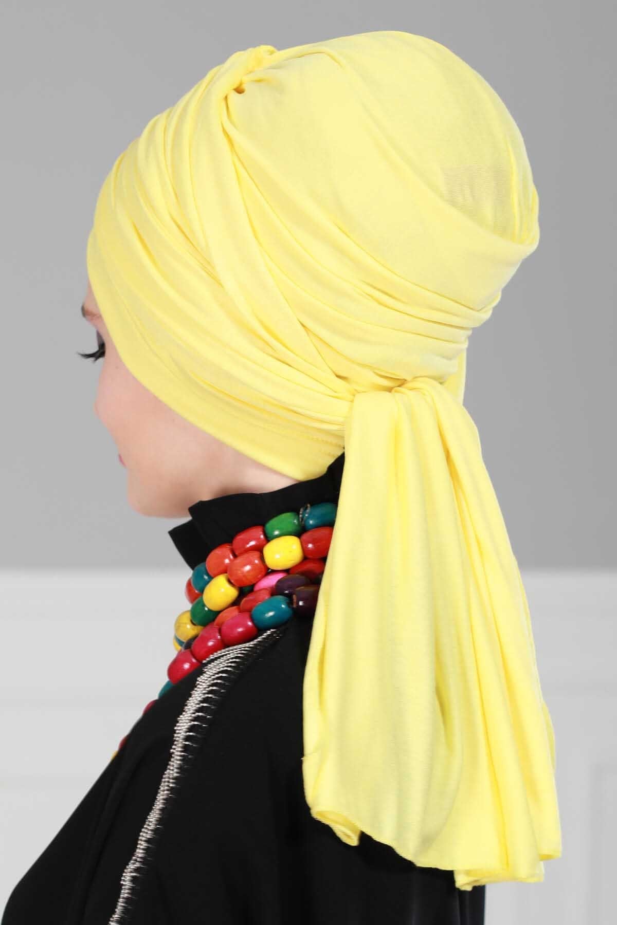 Smocked Shirred Instant Turban for Women, Cotton Lightweight Head Wrap with a Beautiful Design, Stylish Chemo Headwear Turban for Women,B-1 Yellow
