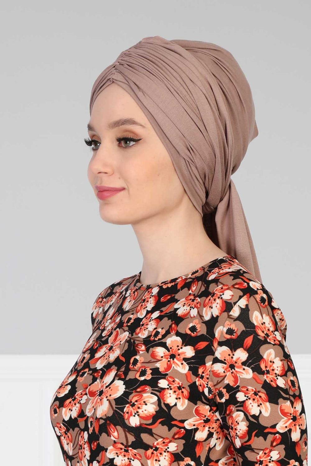 Smocked Shirred Instant Turban for Women, Cotton Lightweight Head Wrap with a Beautiful Design, Stylish Chemo Headwear Turban for Women,B-1 Mink