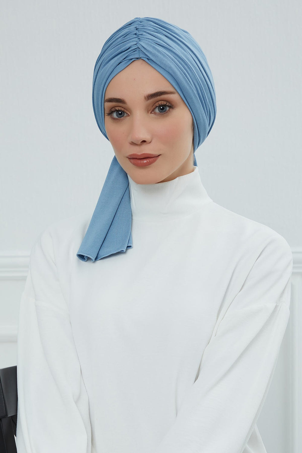 Smocked Shirred Instant Turban for Women, Cotton Lightweight Head Wrap with a Beautiful Design, Stylish Chemo Headwear Turban for Women,B-1 Blue