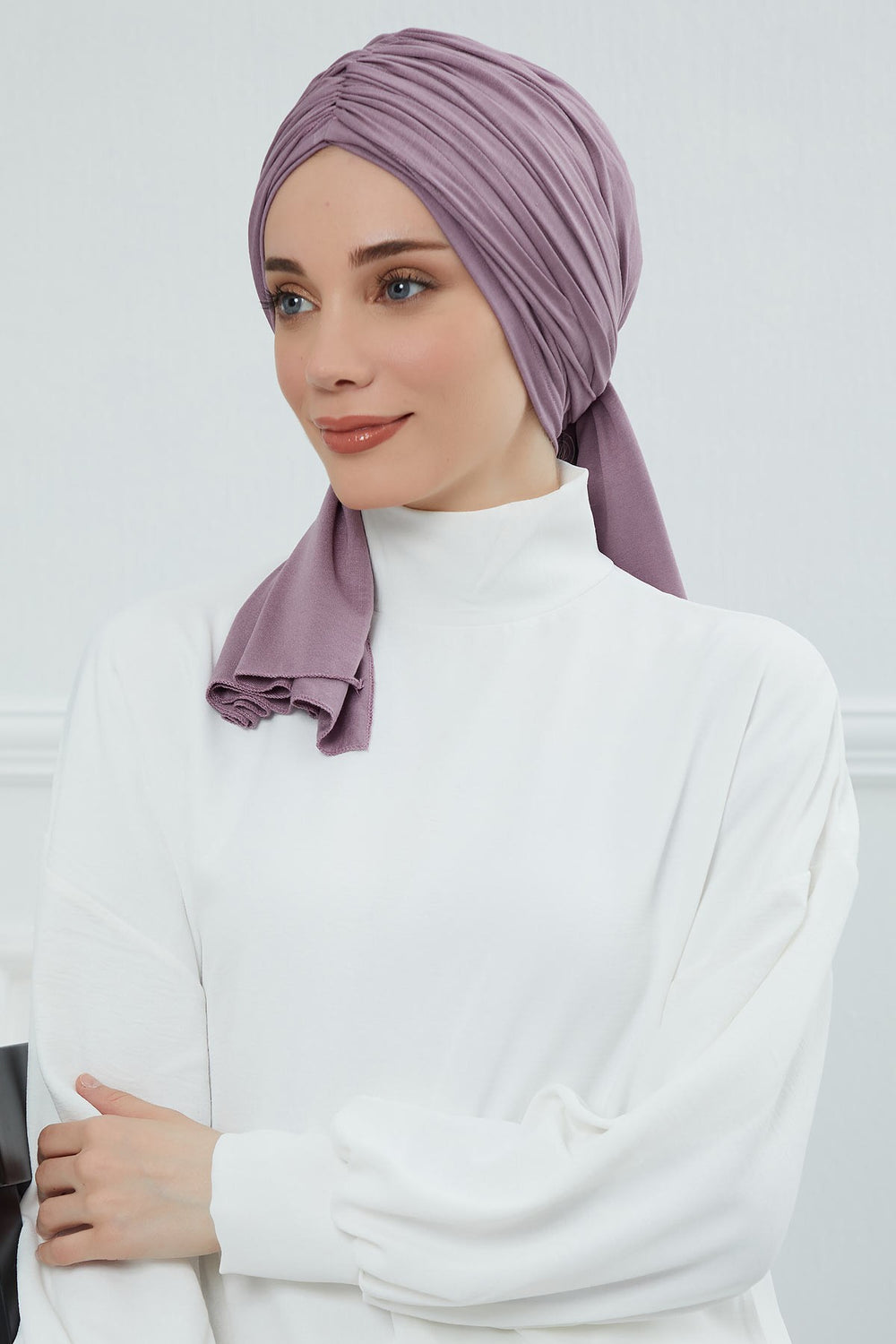 Smocked Shirred Instant Turban for Women, Cotton Lightweight Head Wrap with a Beautiful Design, Stylish Chemo Headwear Turban for Women,B-1 Lilac