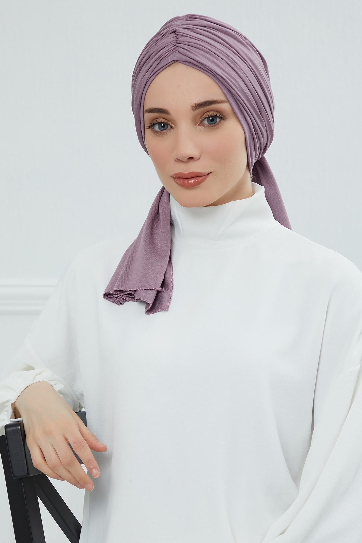 Smocked Shirred Instant Turban for Women, Cotton Lightweight Head Wrap with a Beautiful Design, Stylish Chemo Headwear Turban for Women,B-1 Lilac