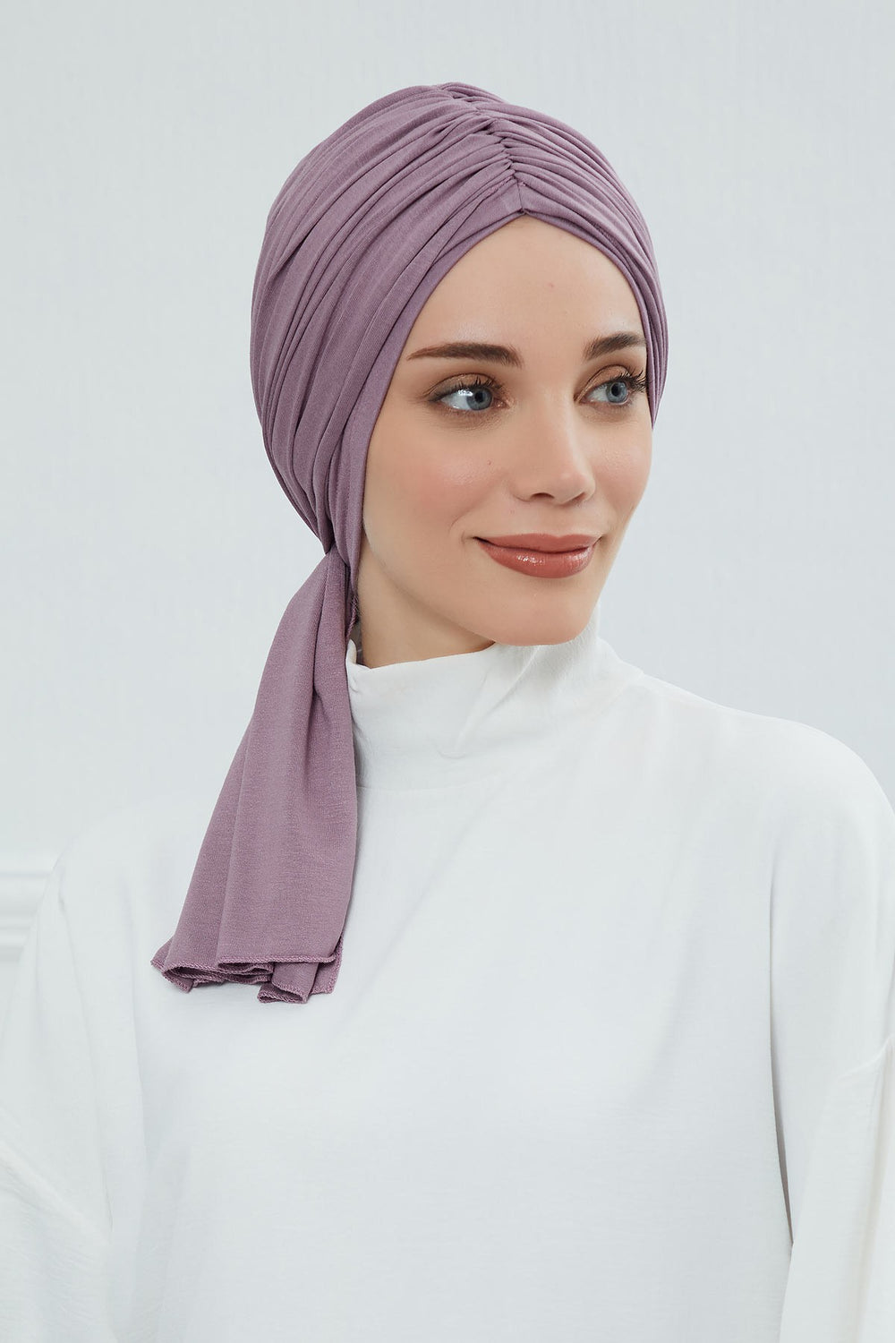 Smocked Shirred Instant Turban for Women, Cotton Lightweight Head Wrap with a Beautiful Design, Stylish Chemo Headwear Turban for Women,B-1 Lilac