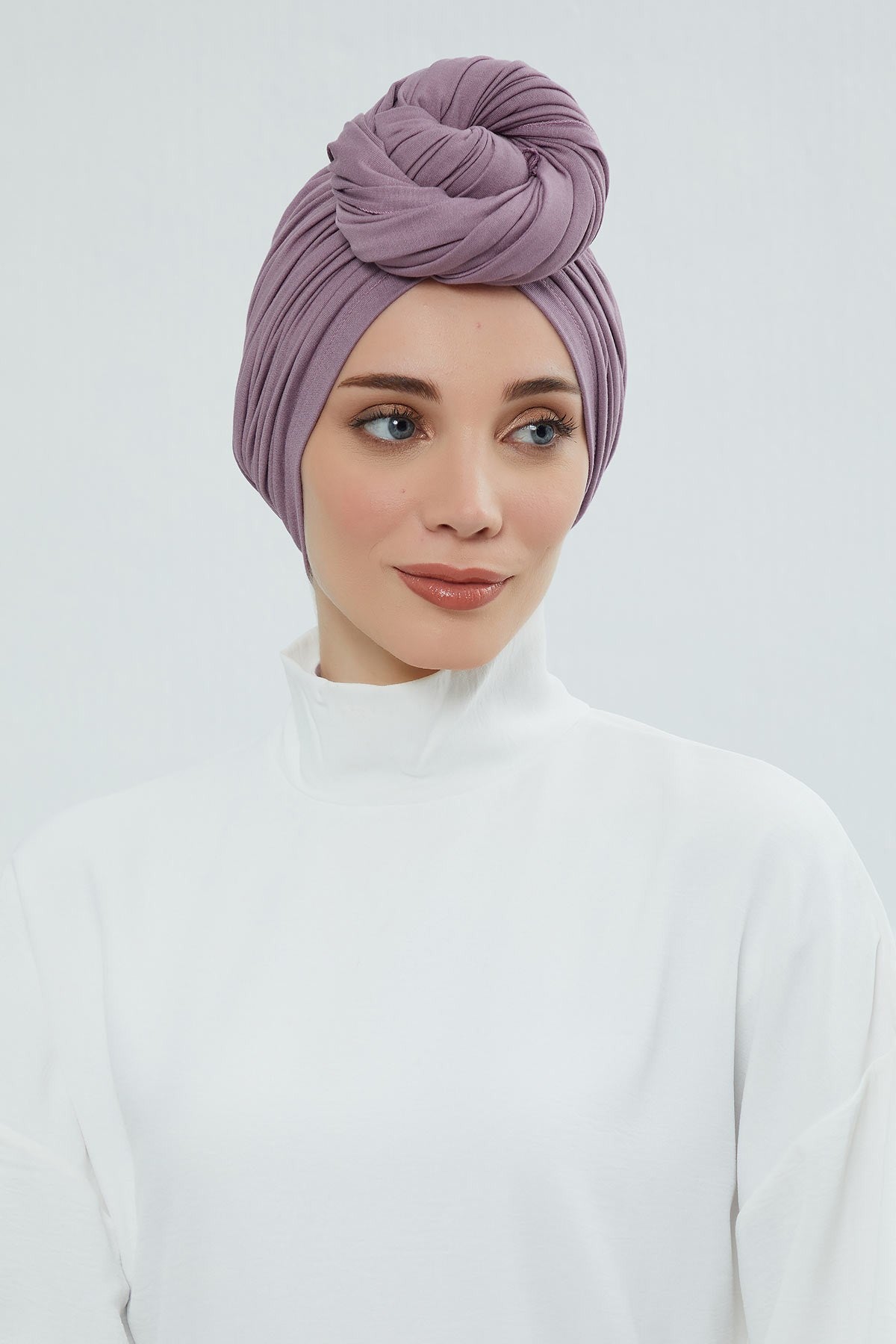 Smocked Shirred Instant Turban for Women, Cotton Lightweight Head Wrap with a Beautiful Design, Stylish Chemo Headwear Turban for Women,B-1 Lilac