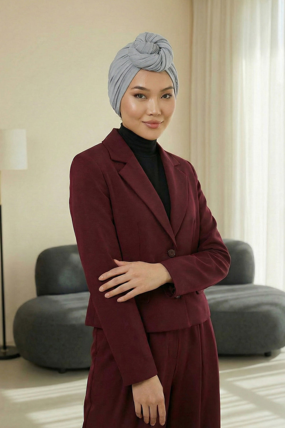 Smocked Shirred Instant Turban for Women, Cotton Lightweight Head Wrap with a Beautiful Design, Stylish Chemo Headwear Turban for Women,B-1 Grey 2