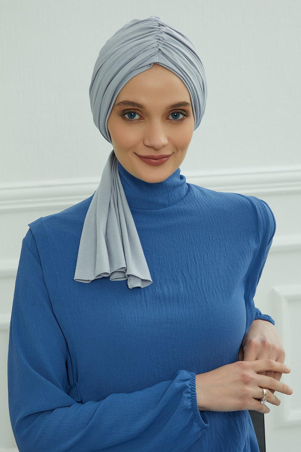 Smocked Shirred Instant Turban for Women, Cotton Lightweight Head Wrap with a Beautiful Design, Stylish Chemo Headwear Turban for Women,B-1 Grey 2