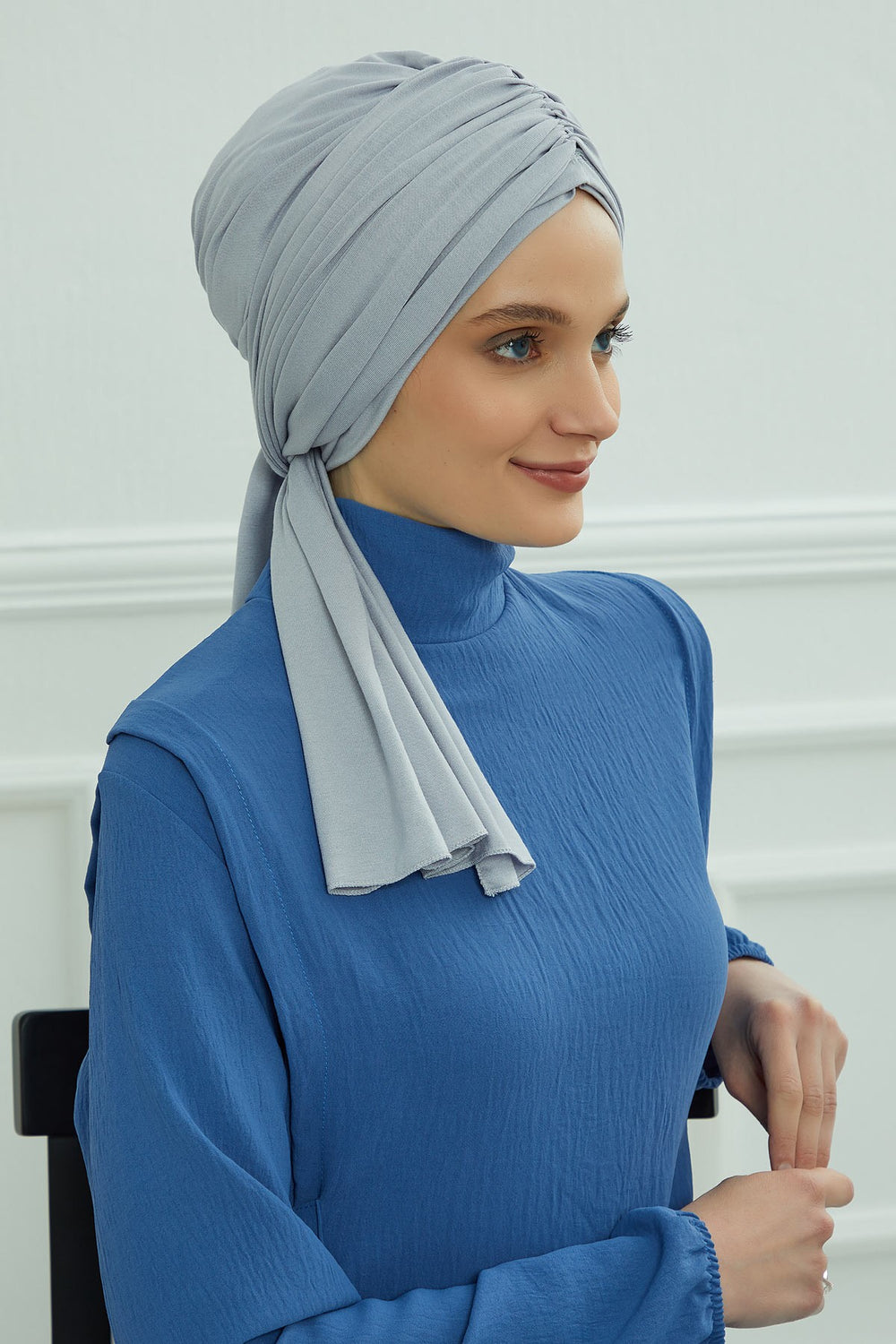 Smocked Shirred Instant Turban for Women, Cotton Lightweight Head Wrap with a Beautiful Design, Stylish Chemo Headwear Turban for Women,B-1 Grey 2