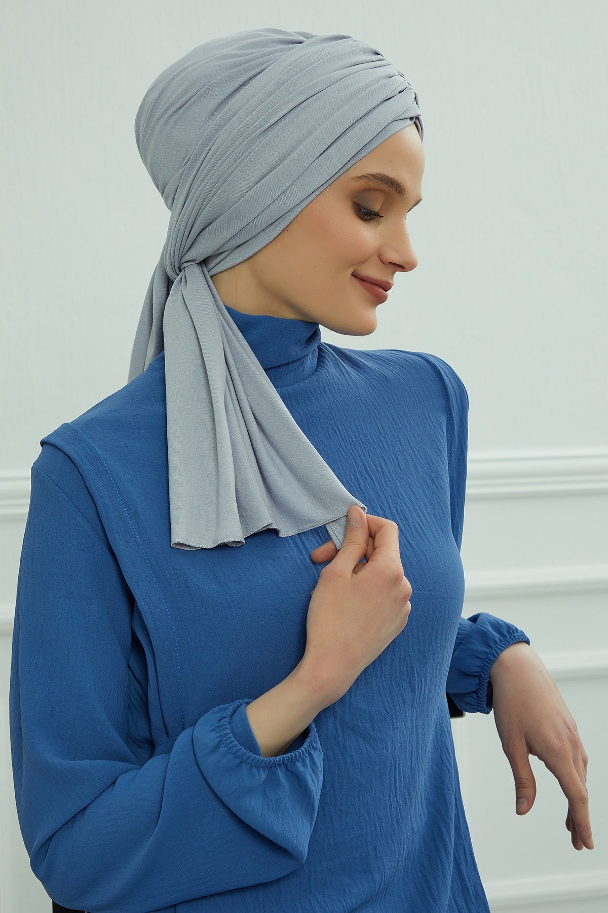 Smocked Shirred Instant Turban for Women, Cotton Lightweight Head Wrap with a Beautiful Design, Stylish Chemo Headwear Turban for Women,B-1 Grey 2