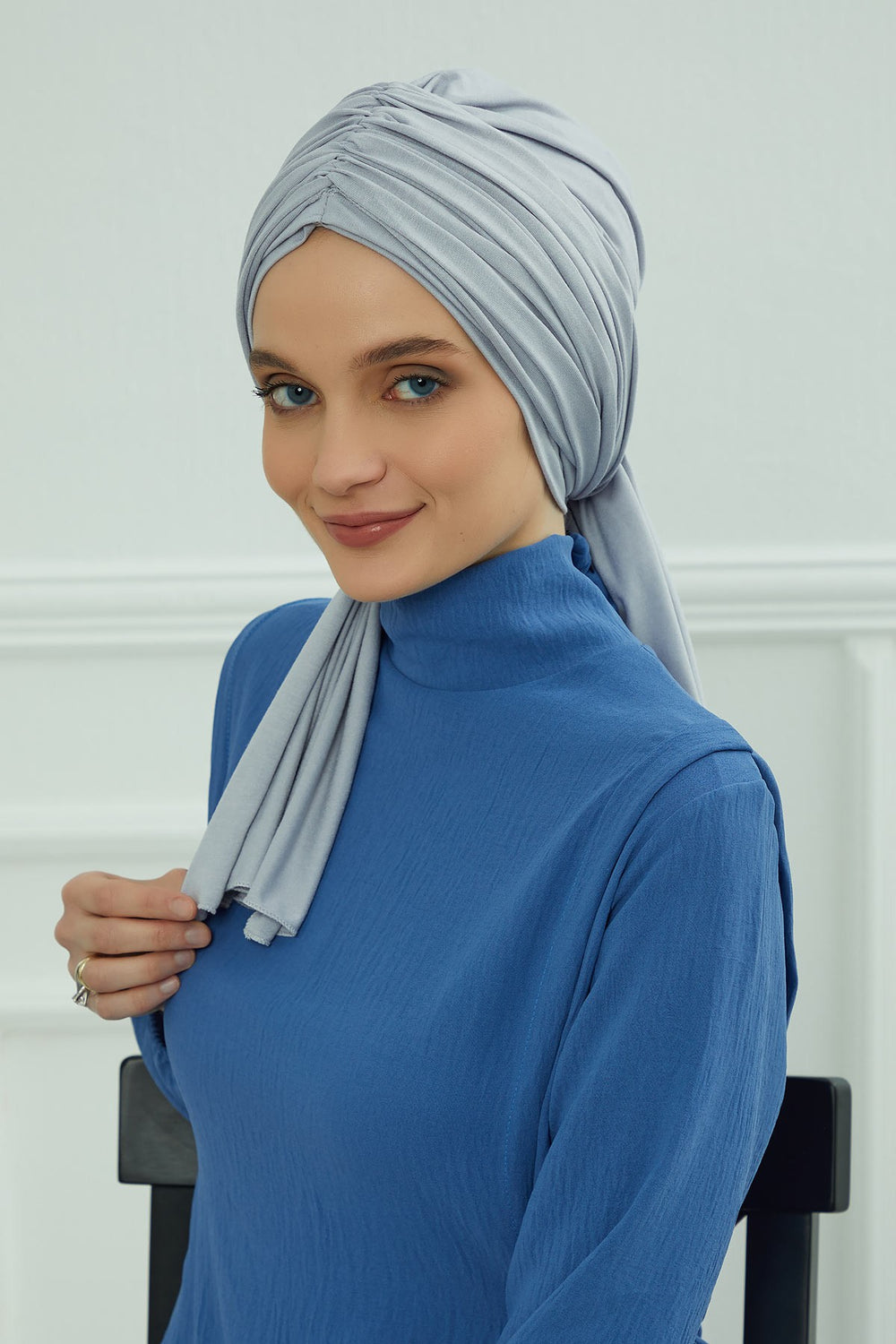 Smocked Shirred Instant Turban for Women, Cotton Lightweight Head Wrap with a Beautiful Design, Stylish Chemo Headwear Turban for Women,B-1 Grey 2