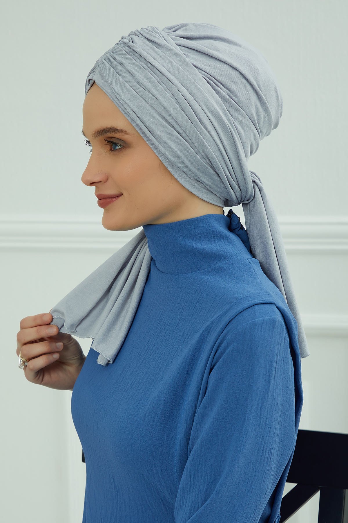 Smocked Shirred Instant Turban for Women, Cotton Lightweight Head Wrap with a Beautiful Design, Stylish Chemo Headwear Turban for Women,B-1 Grey 2