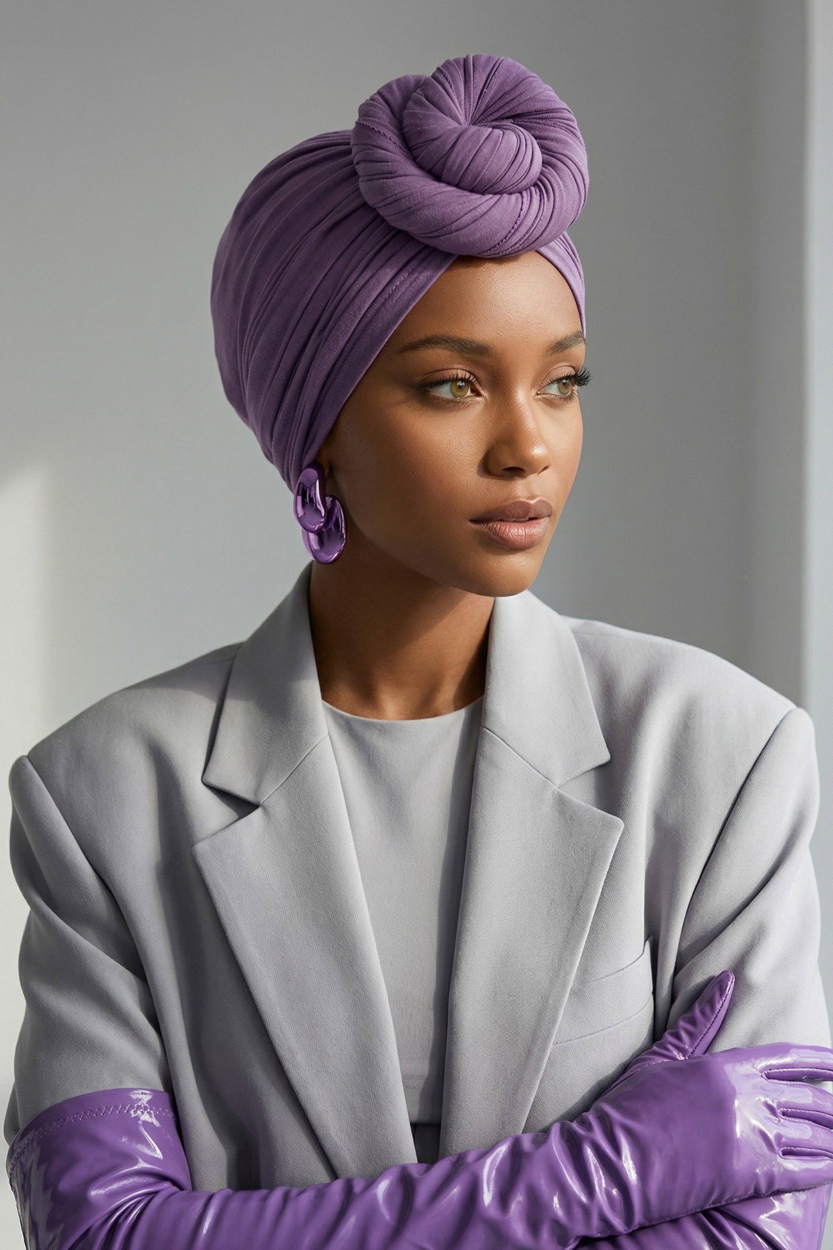 Smocked Shirred Instant Turban for Women, Cotton Lightweight Head Wrap with a Beautiful Design, Stylish Chemo Headwear Turban for Women,B-1 Purple 2