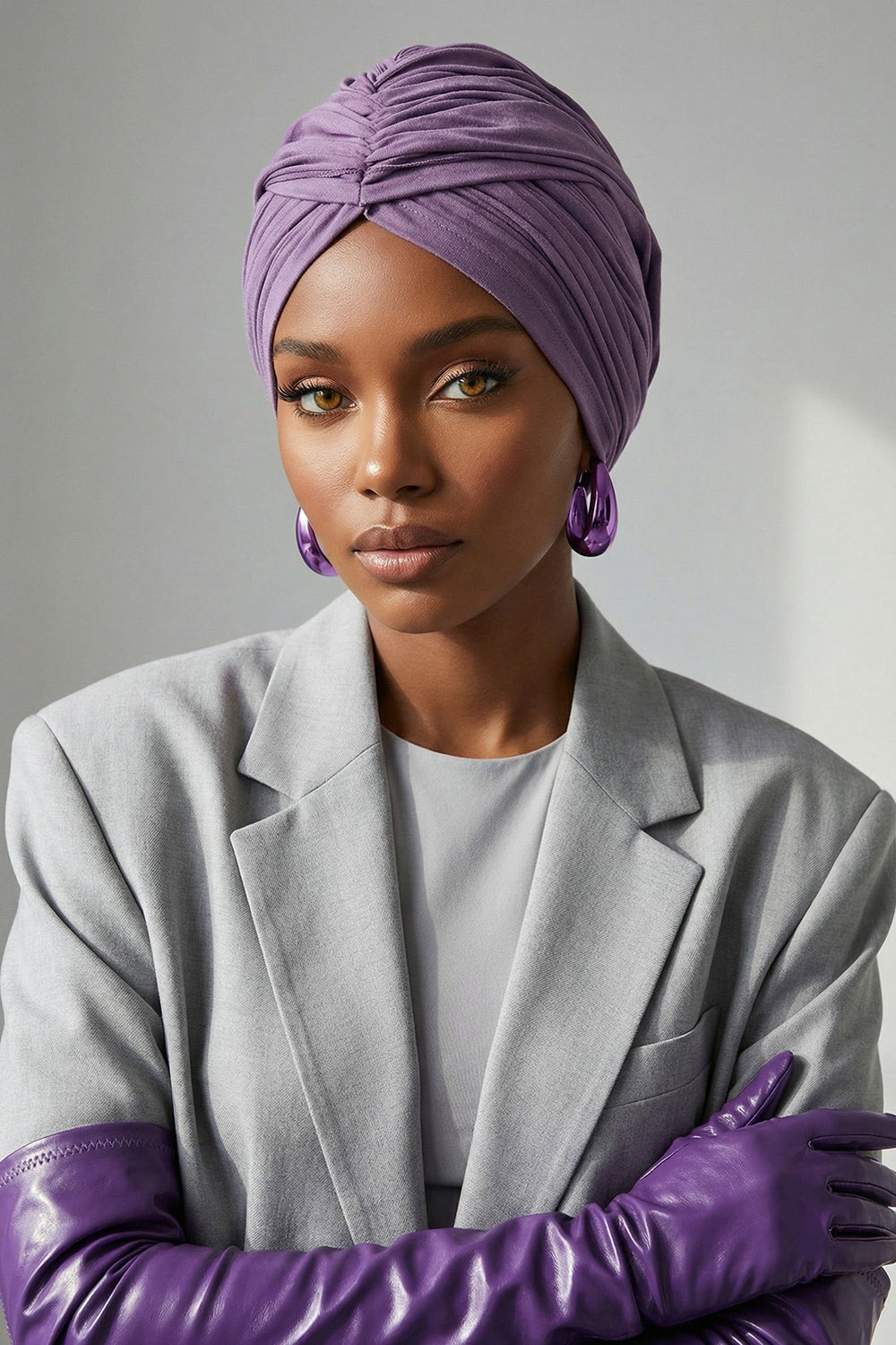 Smocked Shirred Instant Turban for Women, Cotton Lightweight Head Wrap with a Beautiful Design, Stylish Chemo Headwear Turban for Women,B-1 Purple 2
