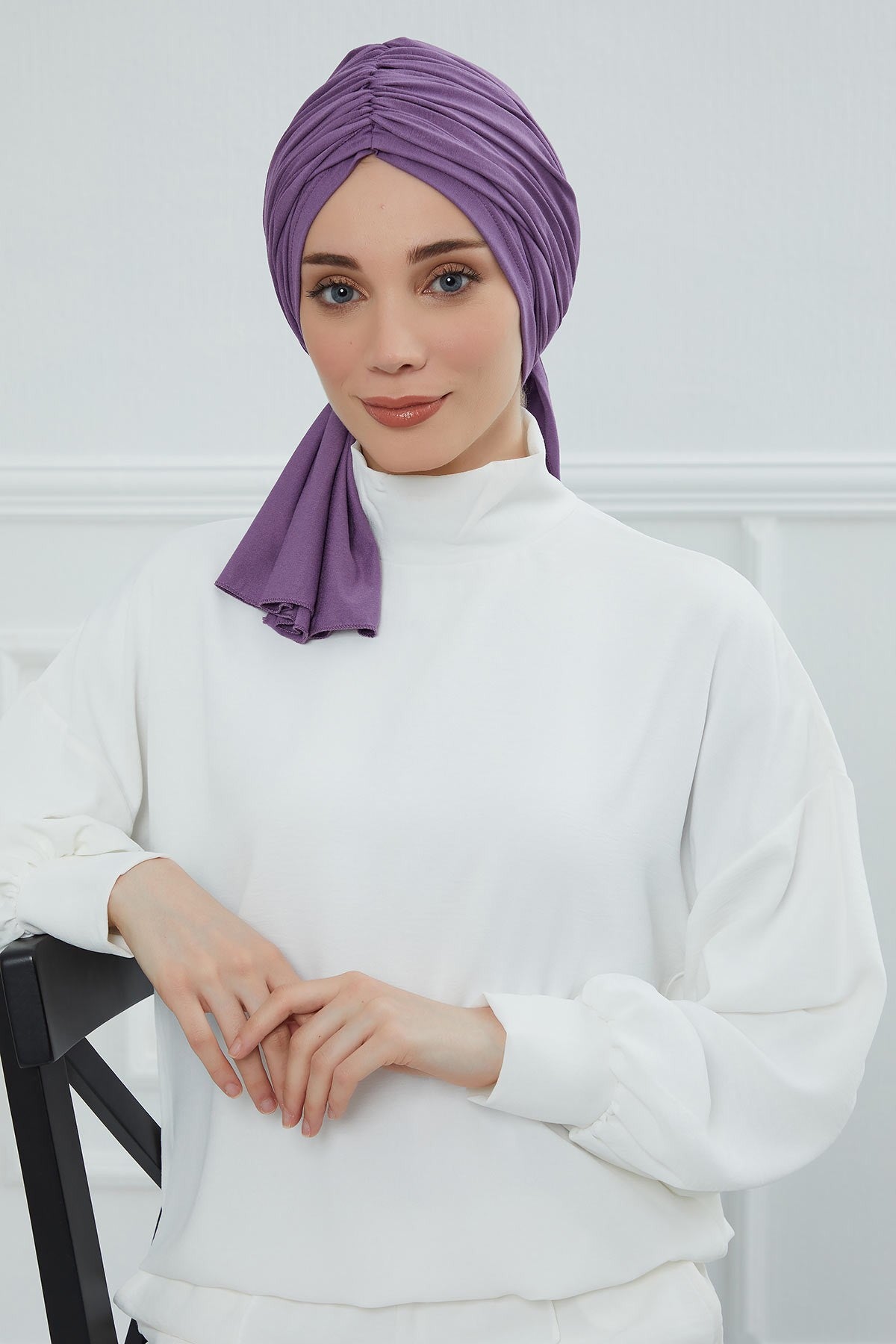 Smocked Shirred Instant Turban for Women, Cotton Lightweight Head Wrap with a Beautiful Design, Stylish Chemo Headwear Turban for Women,B-1 Purple 2