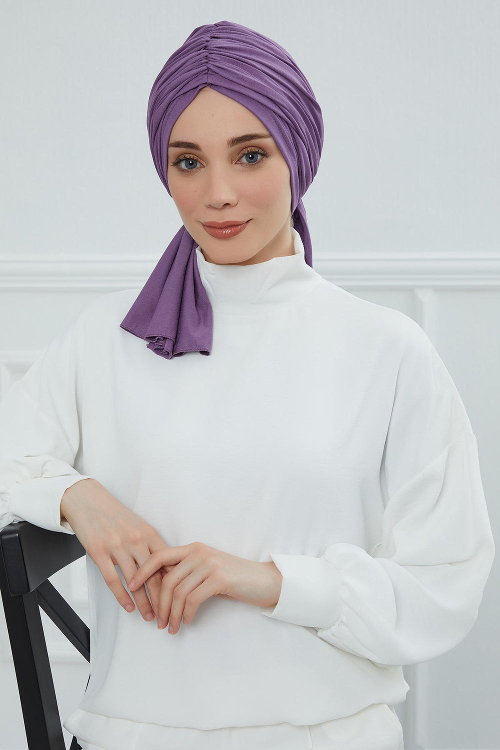 Smocked Shirred Instant Turban for Women, Cotton Lightweight Head Wrap with a Beautiful Design, Stylish Chemo Headwear Turban for Women,B-1 Purple 2