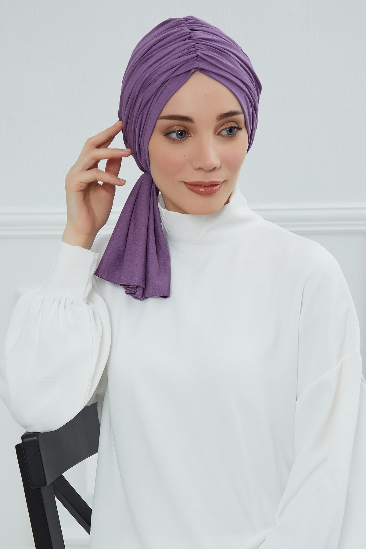 Smocked Shirred Instant Turban for Women, Cotton Lightweight Head Wrap with a Beautiful Design, Stylish Chemo Headwear Turban for Women,B-1 Purple 2