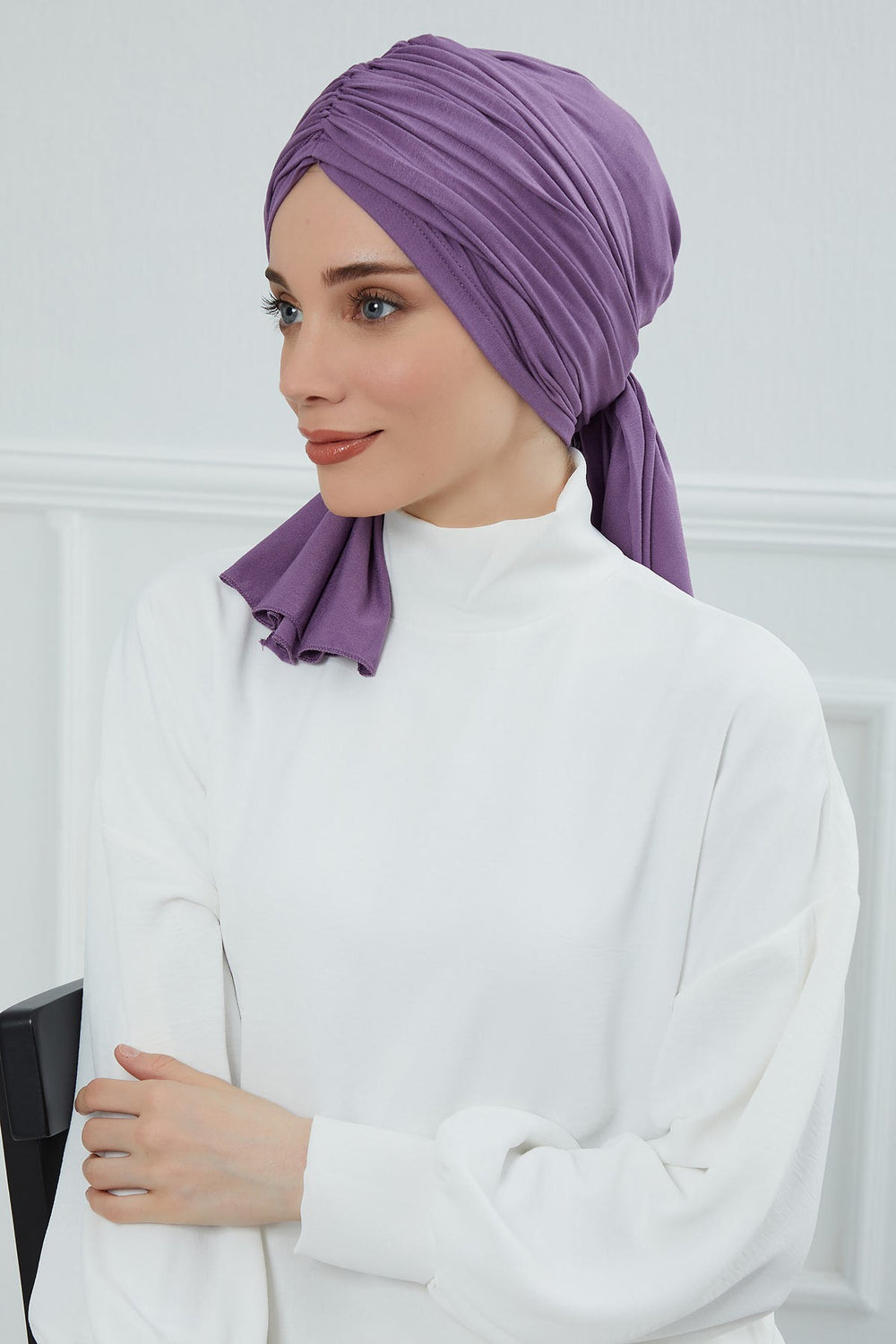 Smocked Shirred Instant Turban for Women, Cotton Lightweight Head Wrap with a Beautiful Design, Stylish Chemo Headwear Turban for Women,B-1 Purple 2