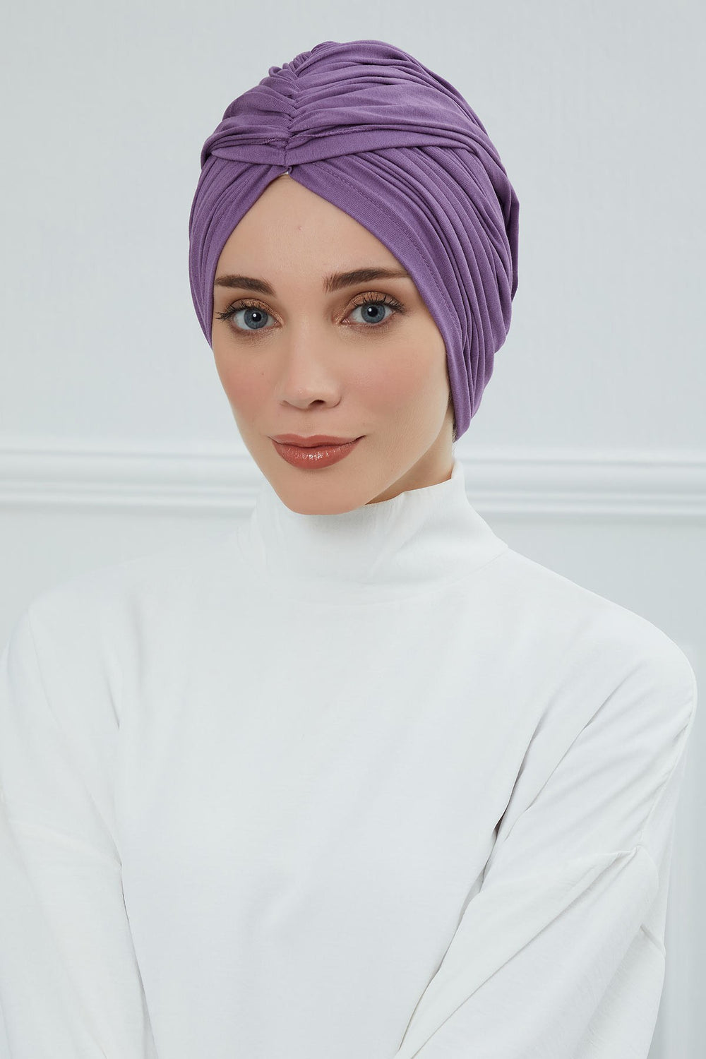 Smocked Shirred Instant Turban for Women, Cotton Lightweight Head Wrap with a Beautiful Design, Stylish Chemo Headwear Turban for Women,B-1 Purple 2