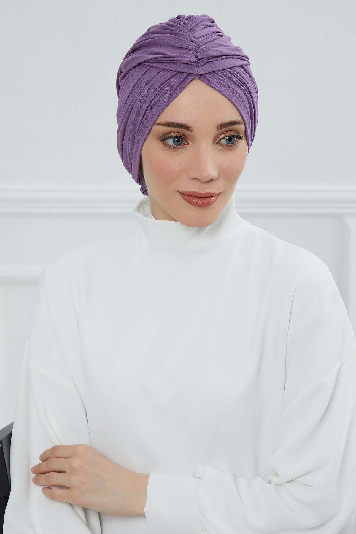 Smocked Shirred Instant Turban for Women, Cotton Lightweight Head Wrap with a Beautiful Design, Stylish Chemo Headwear Turban for Women,B-1 Purple 2