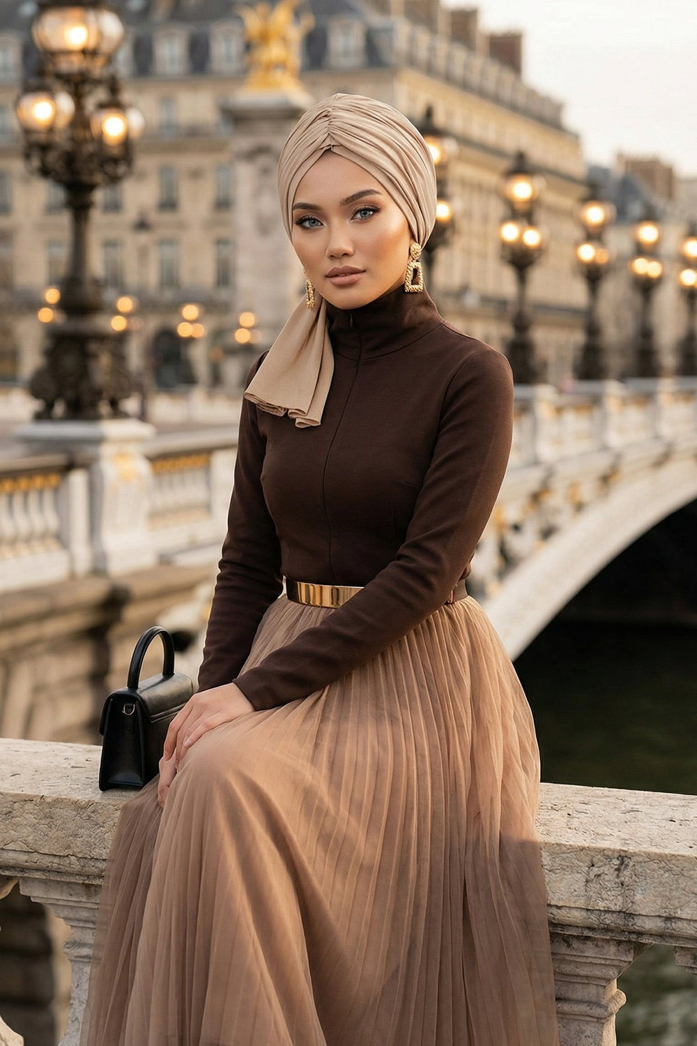 Smocked Shirred Instant Turban for Women, Cotton Lightweight Head Wrap with a Beautiful Design, Stylish Chemo Headwear Turban for Women,B-1 Sand Brown