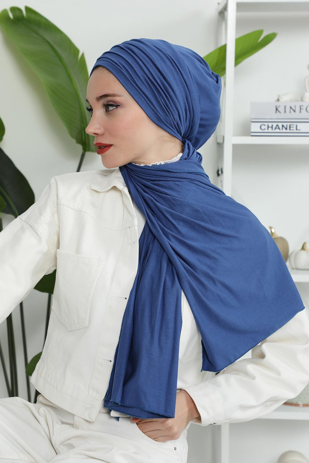 Smocked Shirred Instant Turban for Women, Cotton Lightweight Head Wrap with a Beautiful Design, Stylish Chemo Headwear Turban for Women,B-1 İndigo
