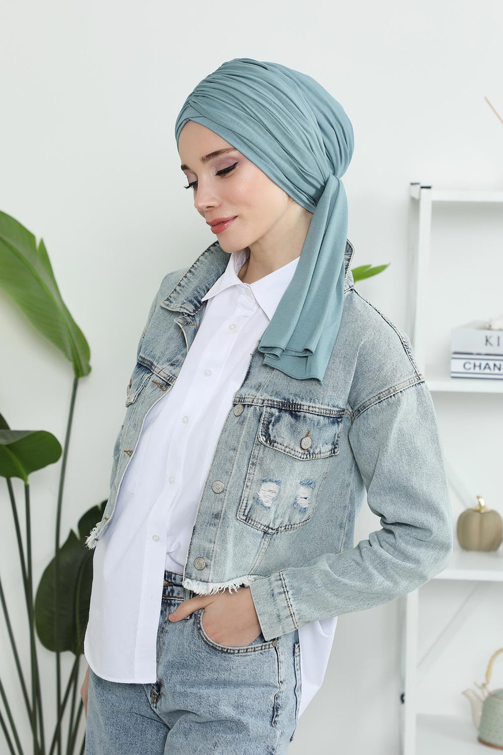 Smocked Shirred Instant Turban for Women, Cotton Lightweight Head Wrap with a Beautiful Design, Stylish Chemo Headwear Turban for Women,B-1 Dark Mint