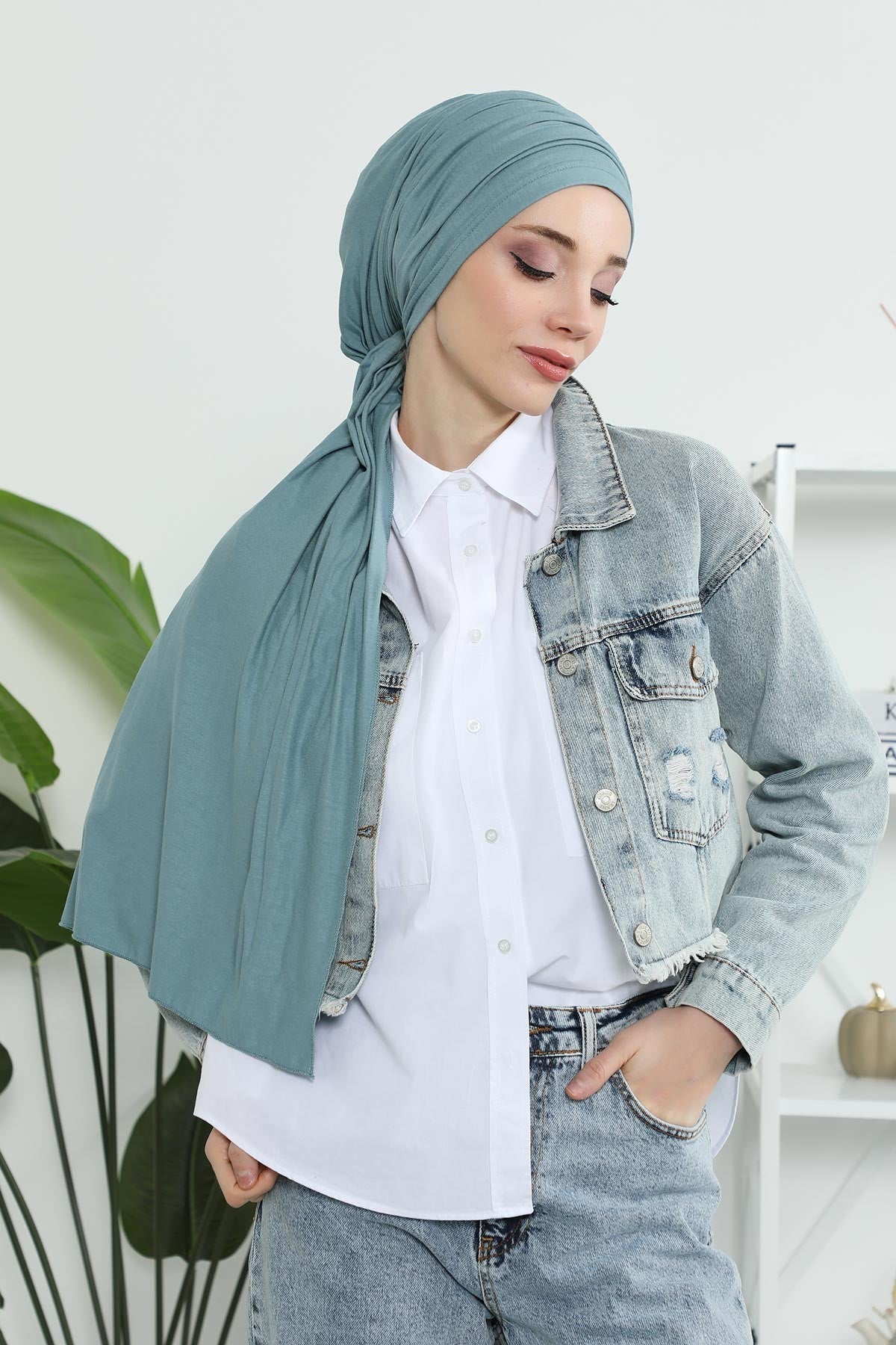 Smocked Shirred Instant Turban for Women, Cotton Lightweight Head Wrap with a Beautiful Design, Stylish Chemo Headwear Turban for Women,B-1 Dark Mint
