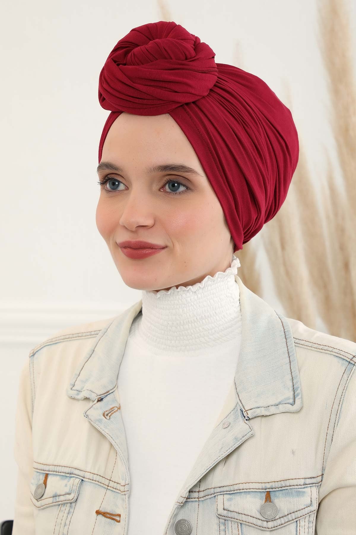 Smocked Shirred Instant Turban for Women, Cotton Lightweight Head Wrap with a Beautiful Design, Stylish Chemo Headwear Turban for Women,B-1 Maroon