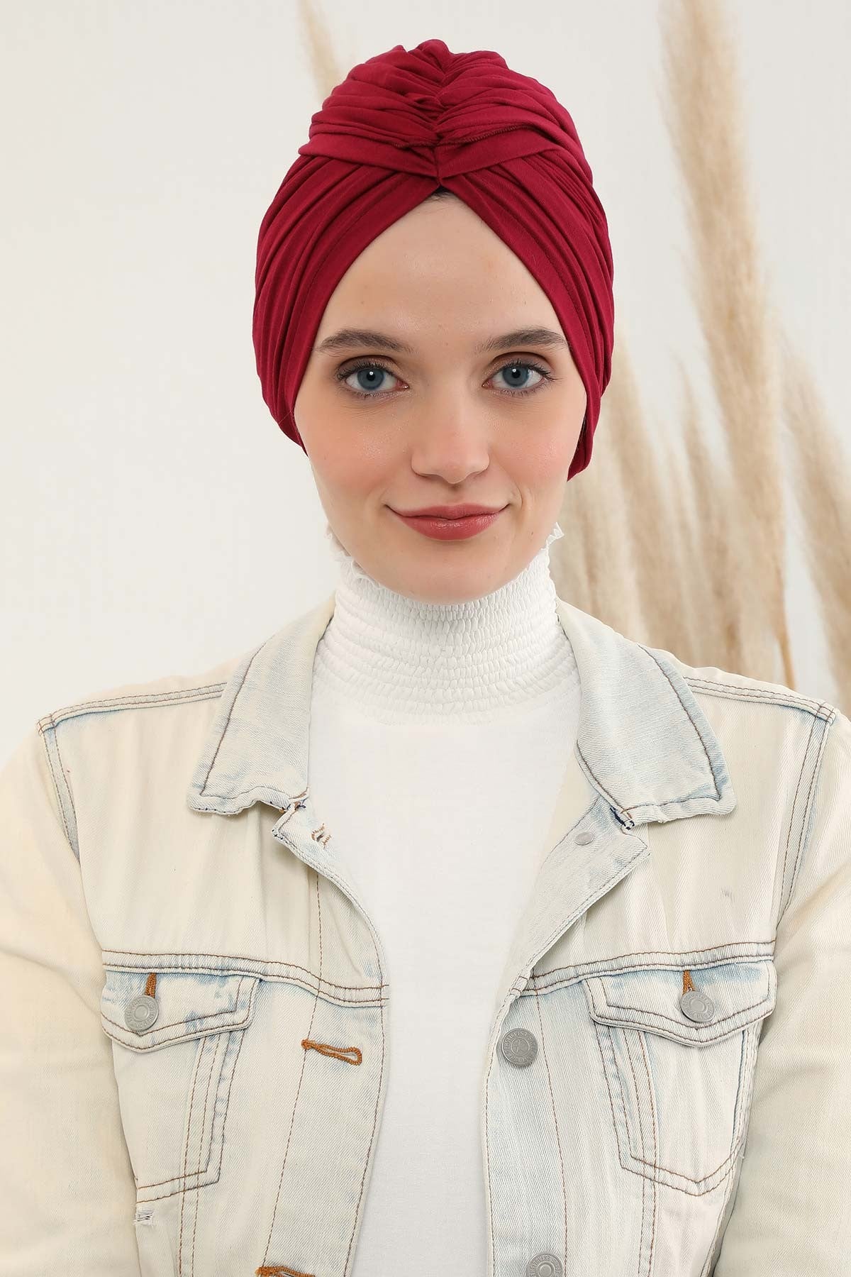Smocked Shirred Instant Turban for Women, Cotton Lightweight Head Wrap with a Beautiful Design, Stylish Chemo Headwear Turban for Women,B-1 Maroon