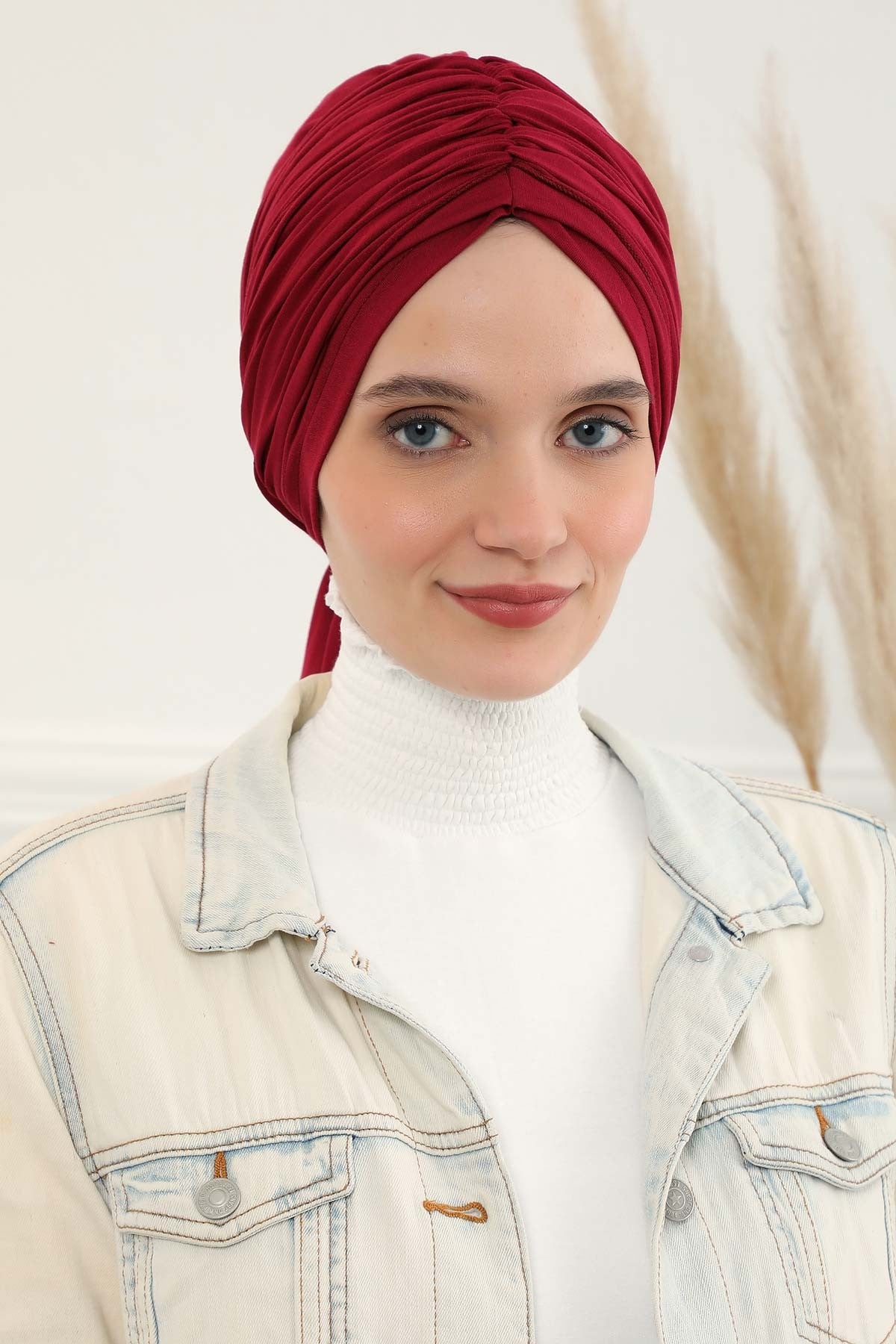 Smocked Shirred Instant Turban for Women, Cotton Lightweight Head Wrap with a Beautiful Design, Stylish Chemo Headwear Turban for Women,B-1 Maroon
