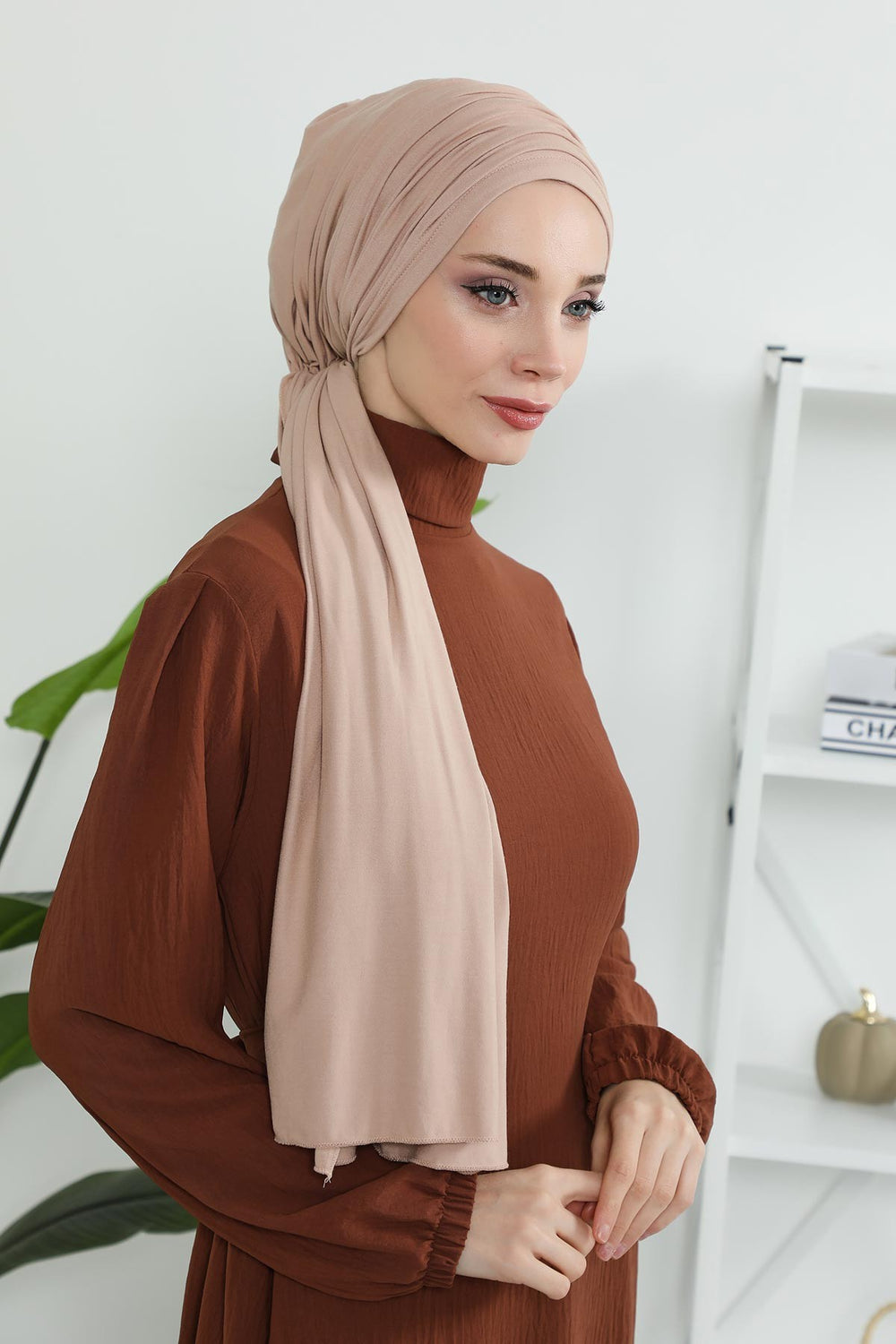 Smocked Shirred Instant Turban for Women, Cotton Lightweight Head Wrap with a Beautiful Design, Stylish Chemo Headwear Turban for Women,B-1 Light Mink