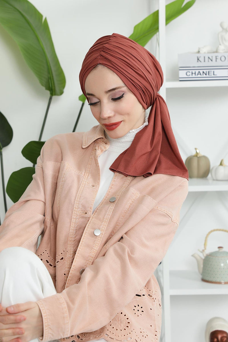 عمامة فورية مكشكشة للنساء، لفافة رأس قطنية خفيفة الوزن بتصميم جميل، عمامة رأس كيميائية أنيقة للنساء، B-1