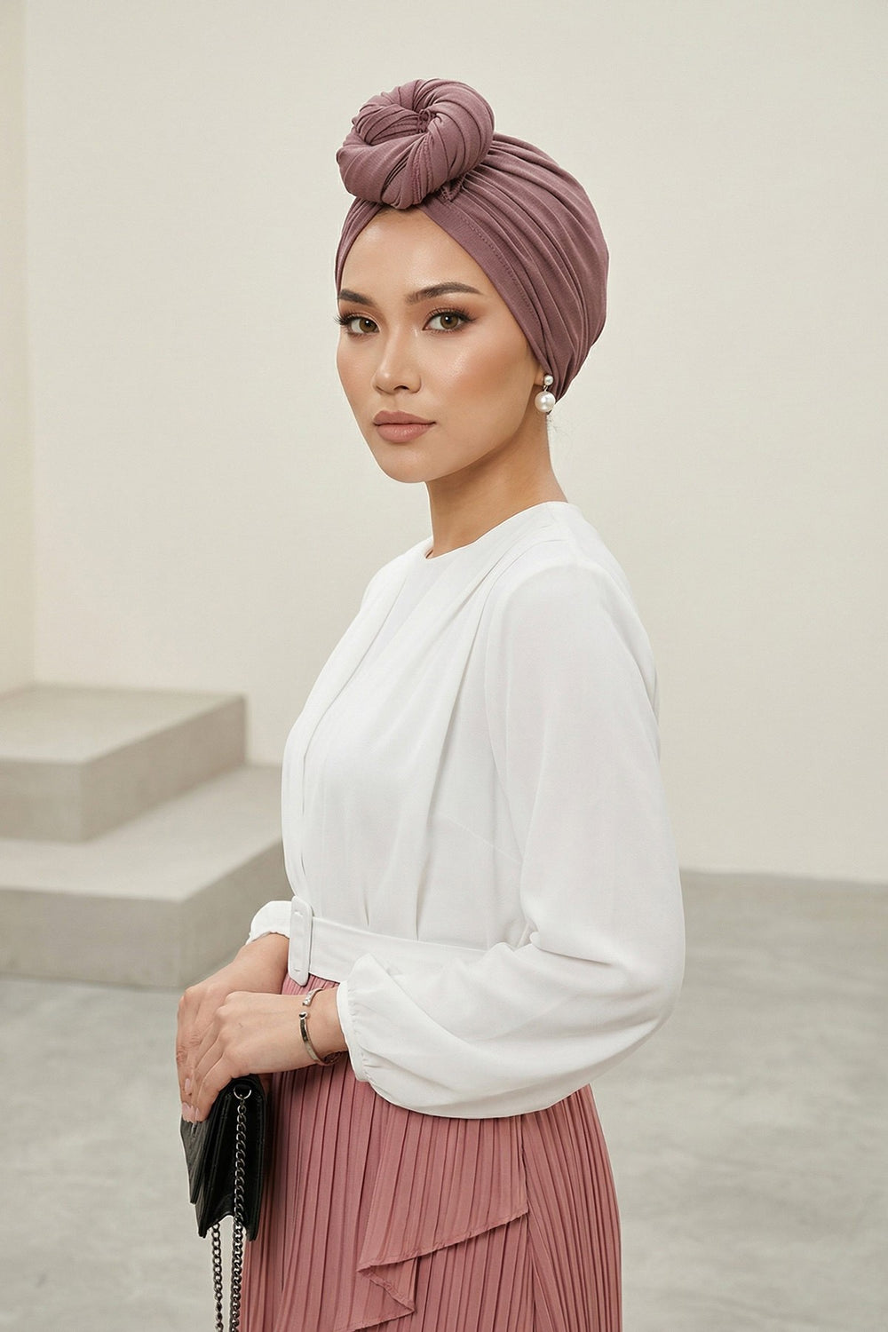 Smocked Shirred Instant Turban for Women, Cotton Lightweight Head Wrap with a Beautiful Design, Stylish Chemo Headwear Turban for Women,B-1 Dusty Rose