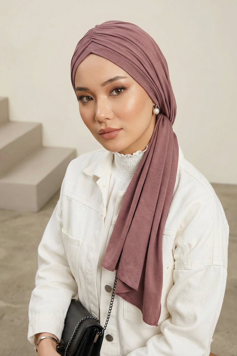 Smocked Shirred Instant Turban for Women, Cotton Lightweight Head Wrap with a Beautiful Design, Stylish Chemo Headwear Turban for Women,B-1 Dusty Rose