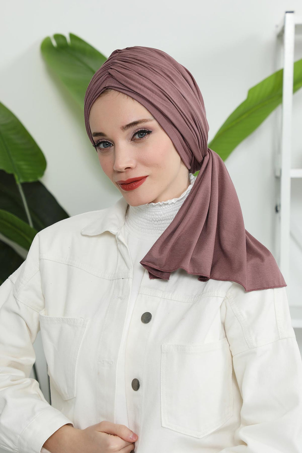 Smocked Shirred Instant Turban for Women, Cotton Lightweight Head Wrap with a Beautiful Design, Stylish Chemo Headwear Turban for Women,B-1 Dusty Rose