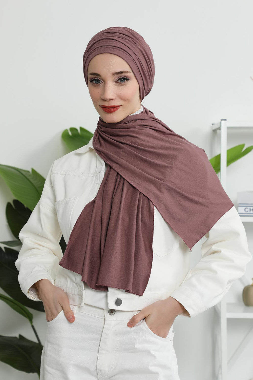 Smocked Shirred Instant Turban for Women, Cotton Lightweight Head Wrap with a Beautiful Design, Stylish Chemo Headwear Turban for Women,B-1 Dusty Rose