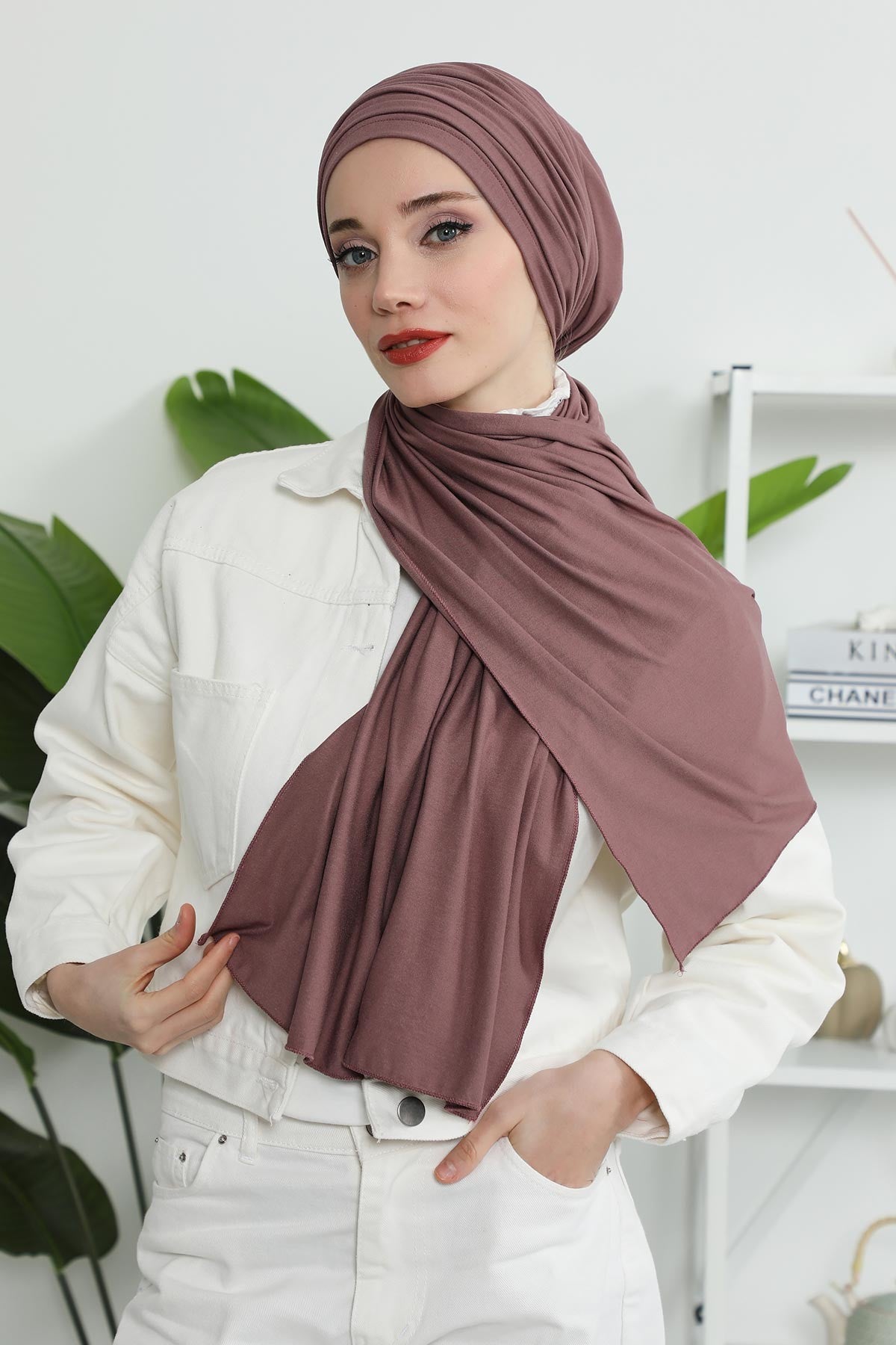 Smocked Shirred Instant Turban for Women, Cotton Lightweight Head Wrap with a Beautiful Design, Stylish Chemo Headwear Turban for Women,B-1 Dusty Rose